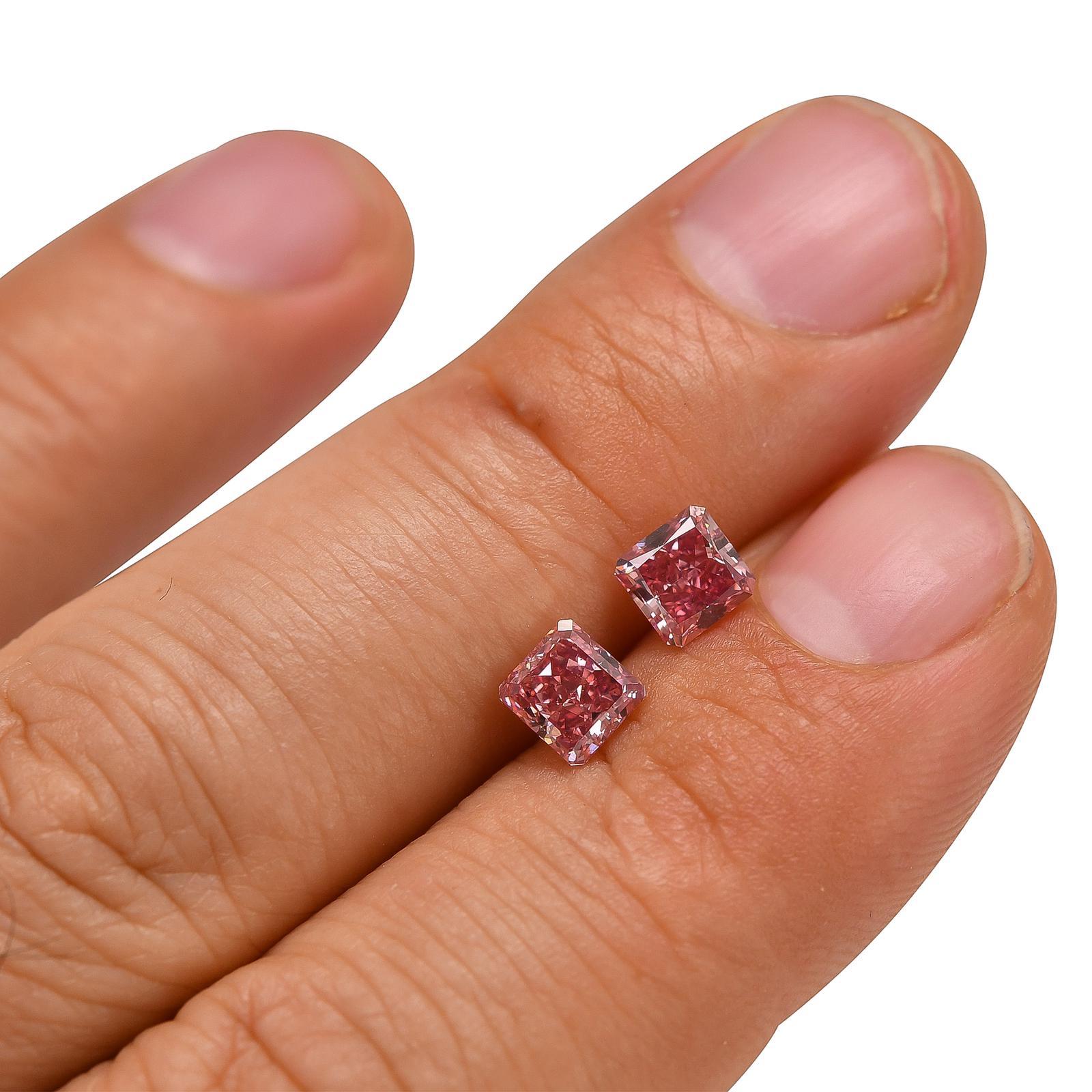From the Emilio Jewelry Museum Vault, Showcasing a magnificent investment grade matched pair of Gia certified natural Vivid Pure Pink diamonds with absolutely no overtone. It is hard enough to find just one diamond like this, imagine a matched pair