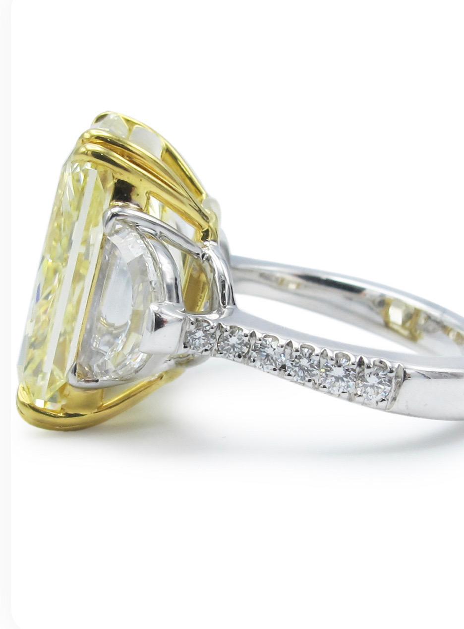 Radiant Cut Emilio Jewelry Gia Certified 19.00 Carat Fancy Intense Yellow Diamond Ring For Sale