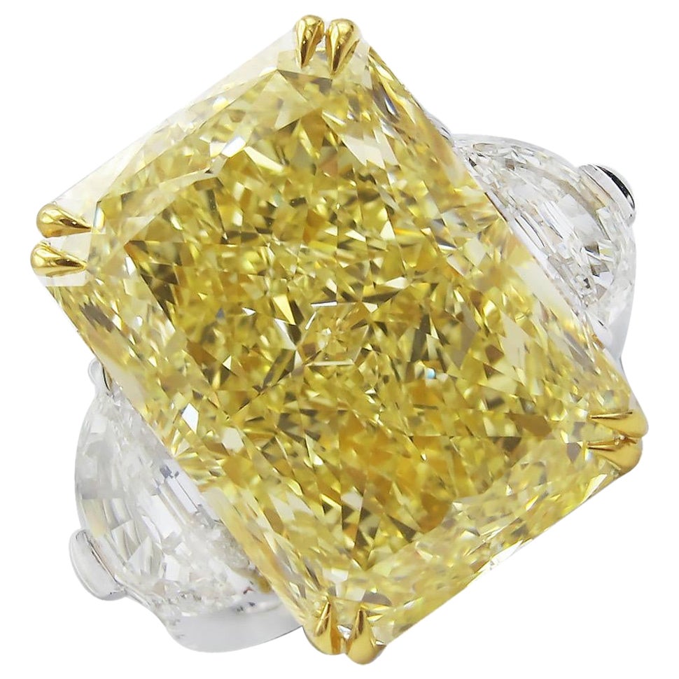 Emilio Jewelry Bague en diamant jaune intense fantaisie certifié Gia de 19,00 carats