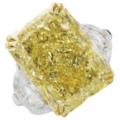 Emilio Jewelry Gia Certified 19.00 Carat Fancy Intense Yellow Diamond Ring