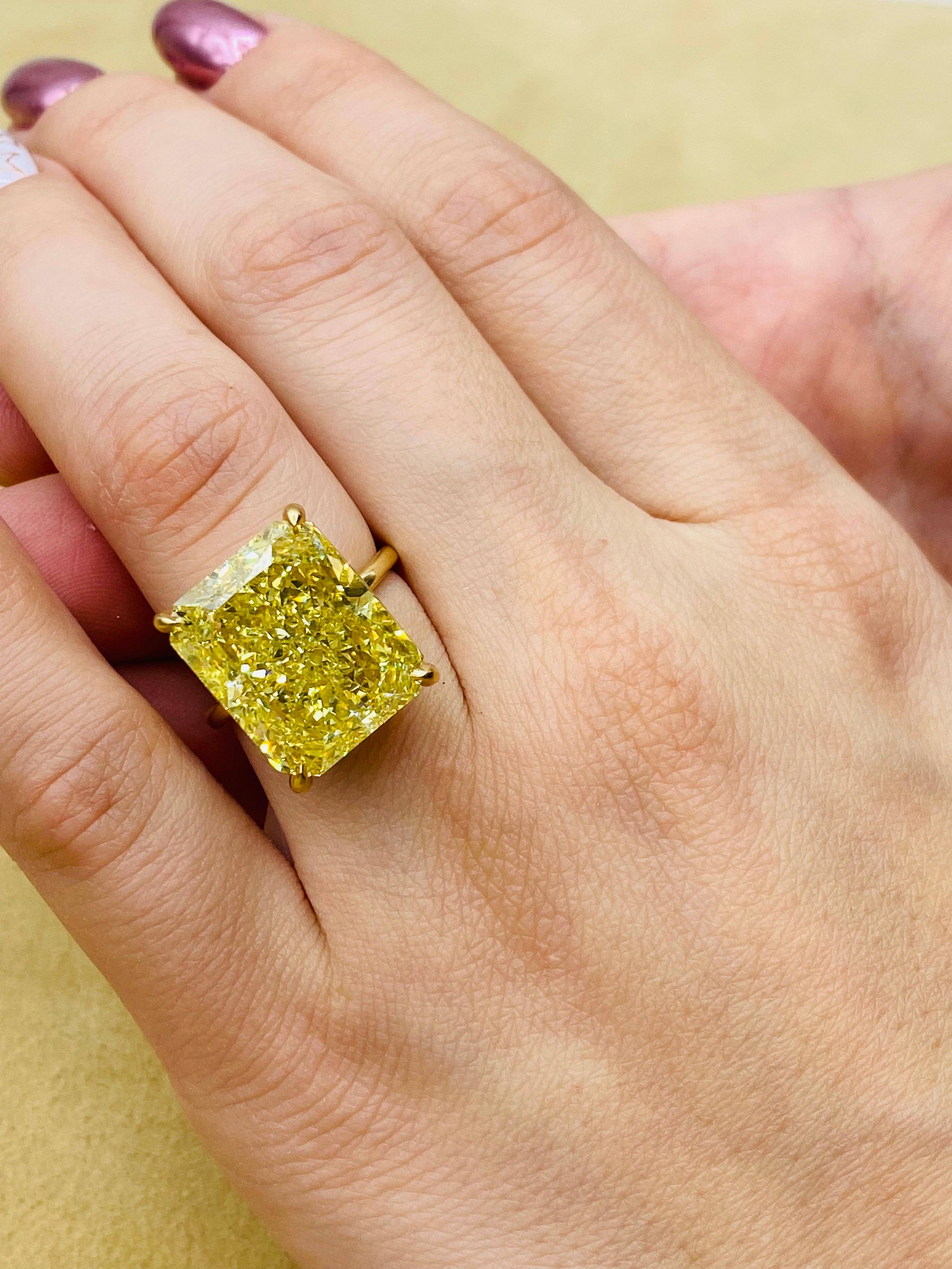 Emilio Jewelry Gia Certified 19.00 Carat Fancy Yellow Diamond Ring 5