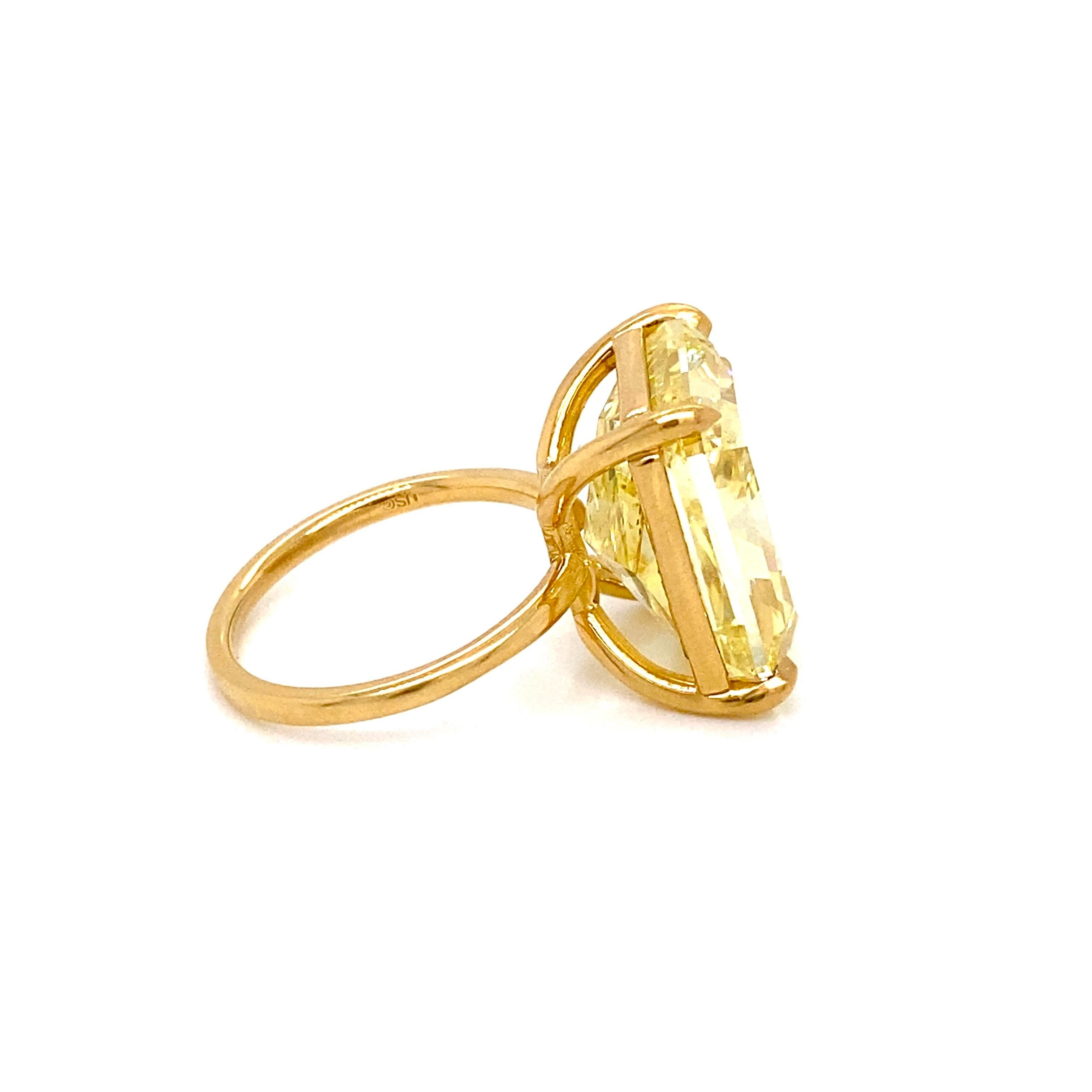 Radiant Cut Emilio Jewelry Gia Certified 19.00 Carat Fancy Yellow Diamond Ring