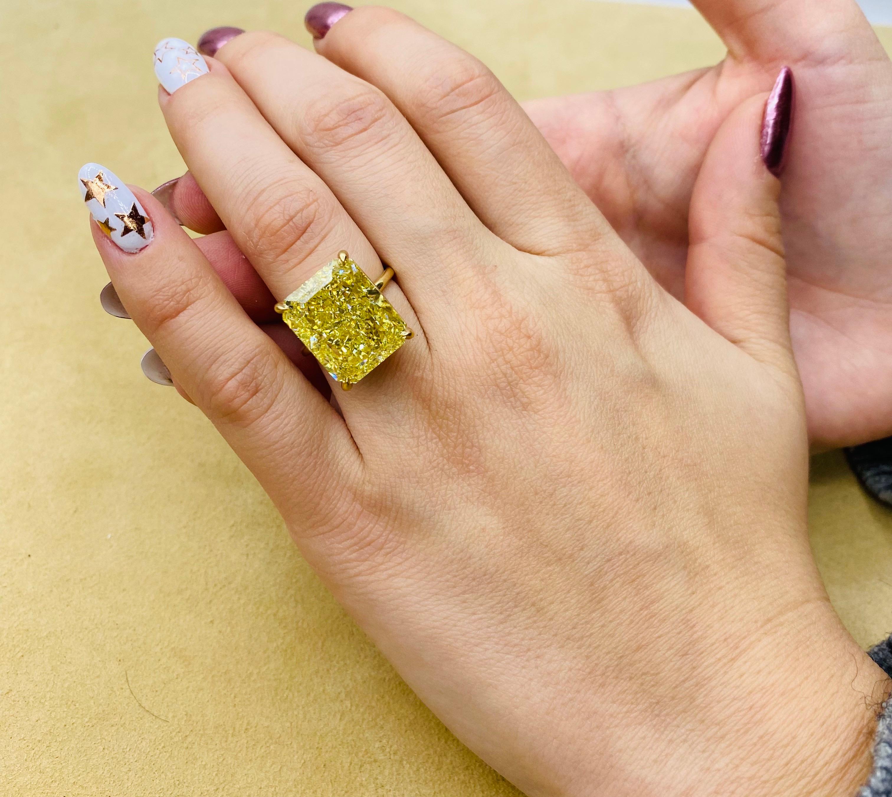 Emilio Jewelry Gia Certified 19.00 Carat Fancy Yellow Diamond Ring 3