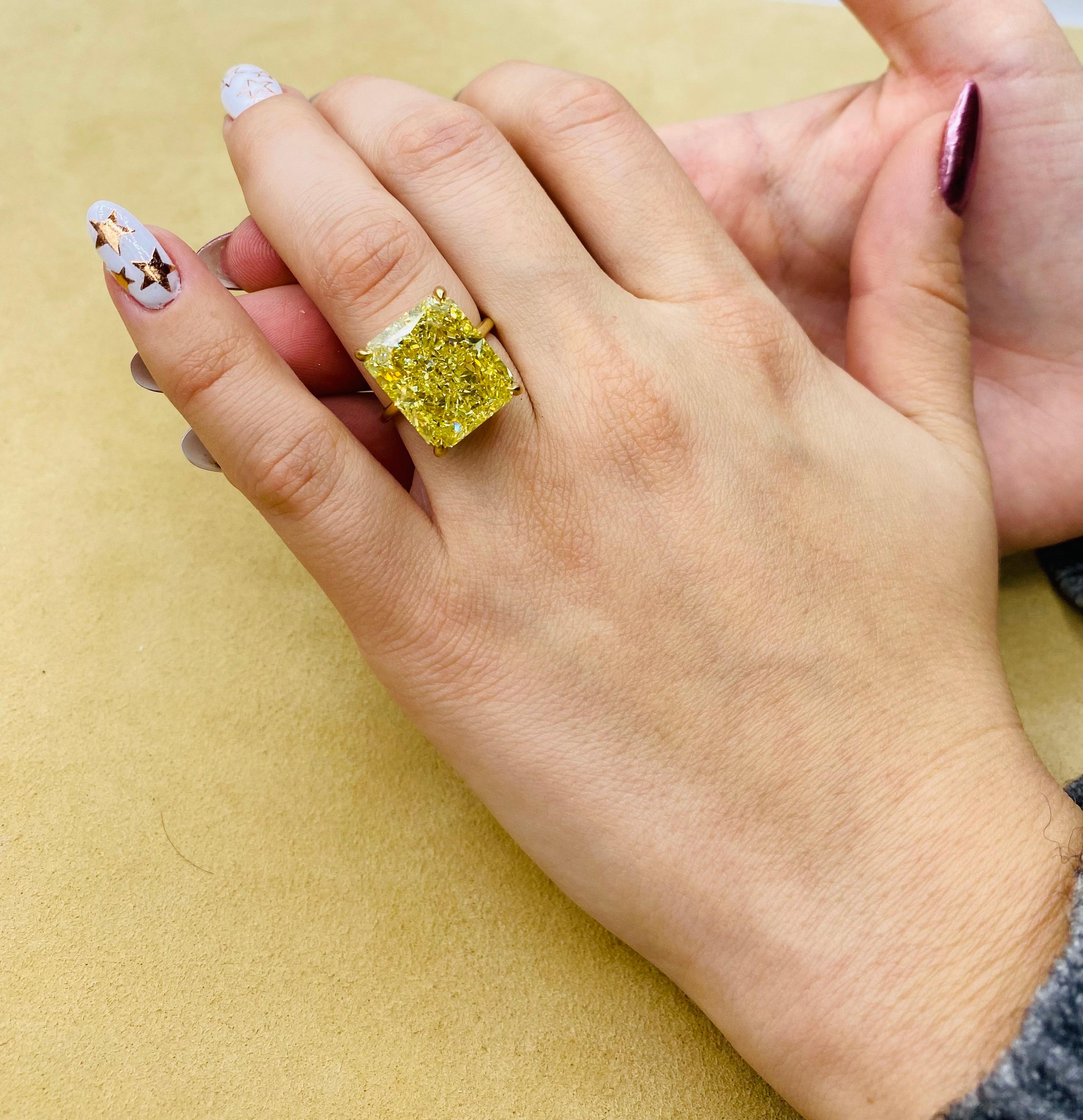 Emilio Jewelry Gia Certified 19.00 Carat Fancy Yellow Diamond Ring 4