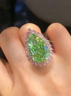 Emilio Jewelry Gia Certified 19.00 Carat Pear Greenish Pink Diamond Ring
