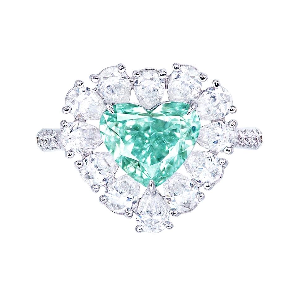 Emilio Jewelry GIA Certified 2.00 Carat Fancy Intense Blue Green Diamond Ring