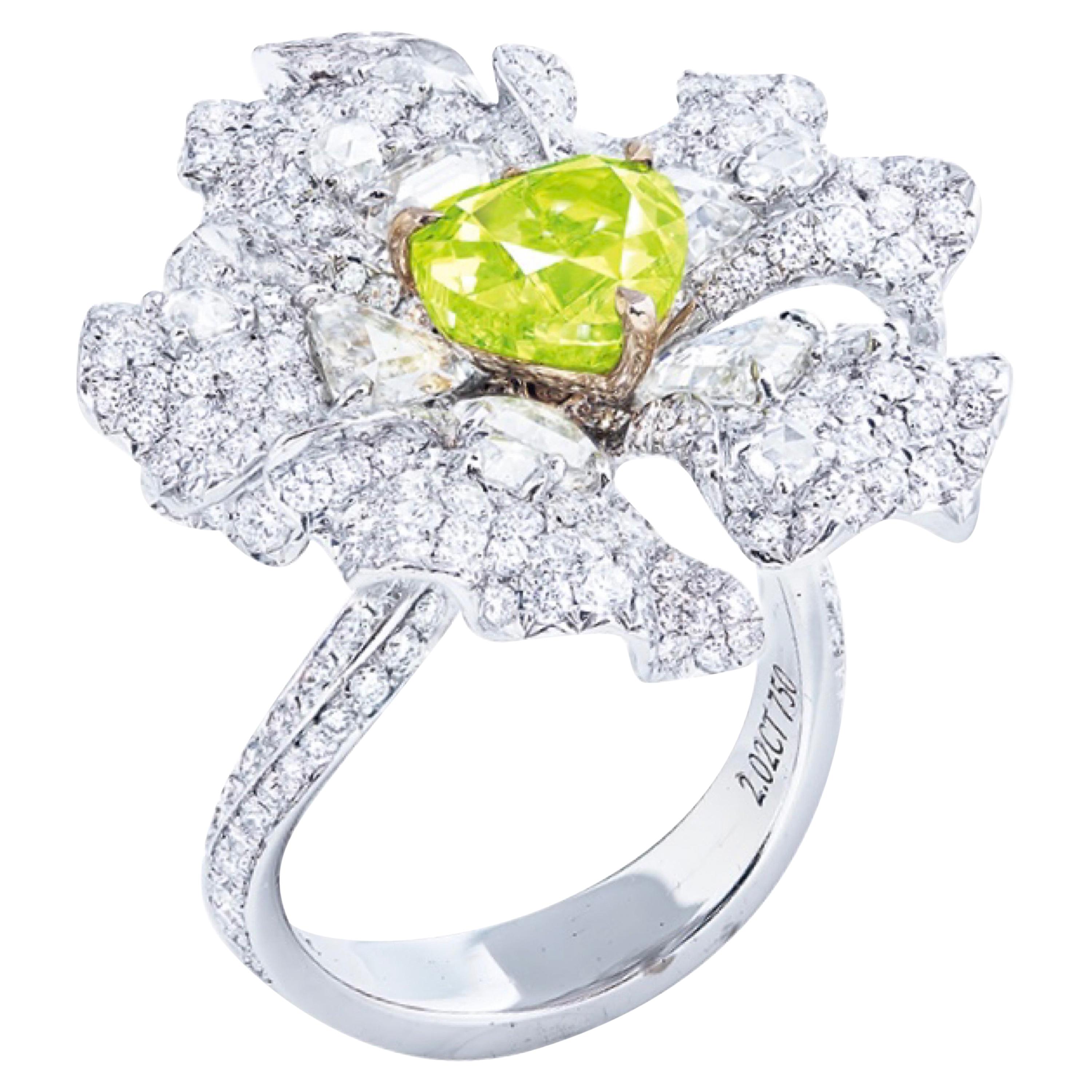 Emilio Jewelry GIA Certified 2.00 Carat Fancy Intense Green Heart Diamond Ring