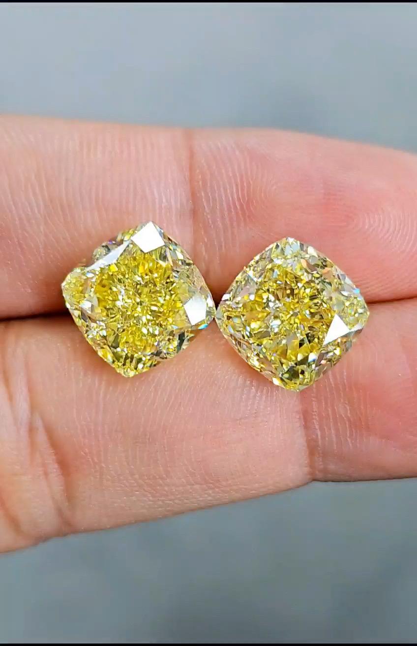 Emilio Jewelry Gia Certified 20.00 Carat Fancy Intense Diamond Earring  For Sale 4