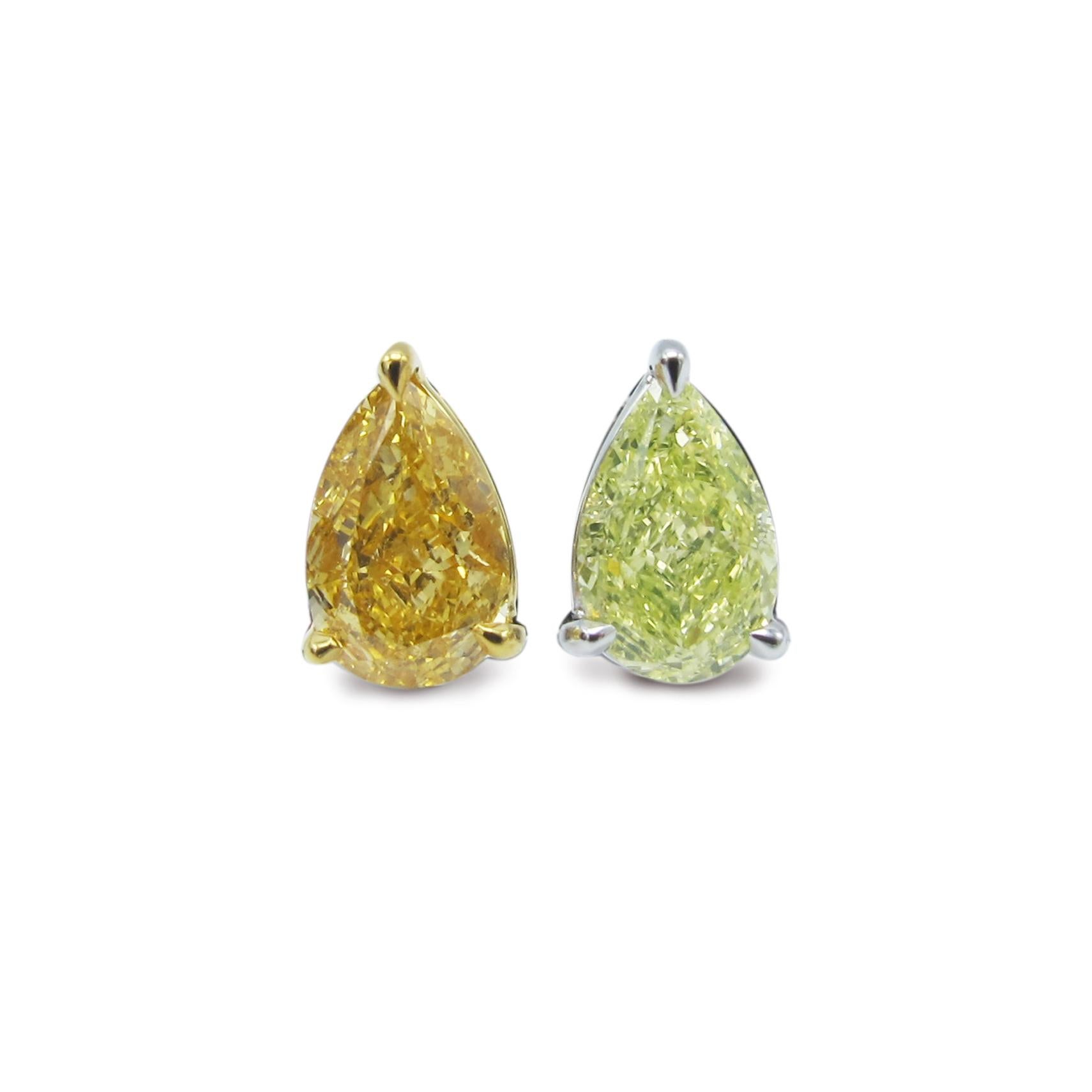 1 Piece Pear Shape Fancy Greenish Yellow VS1 Clarity 1.05 Carats GIA Certified
1 Piece Pear Shape Fancy Intense Orange-Yellow I1 Clarity 1.12 Carats GIA Certified

From The Vault at Emilio Jewelry Located on New York's iconic Fifth Avenue
Please
