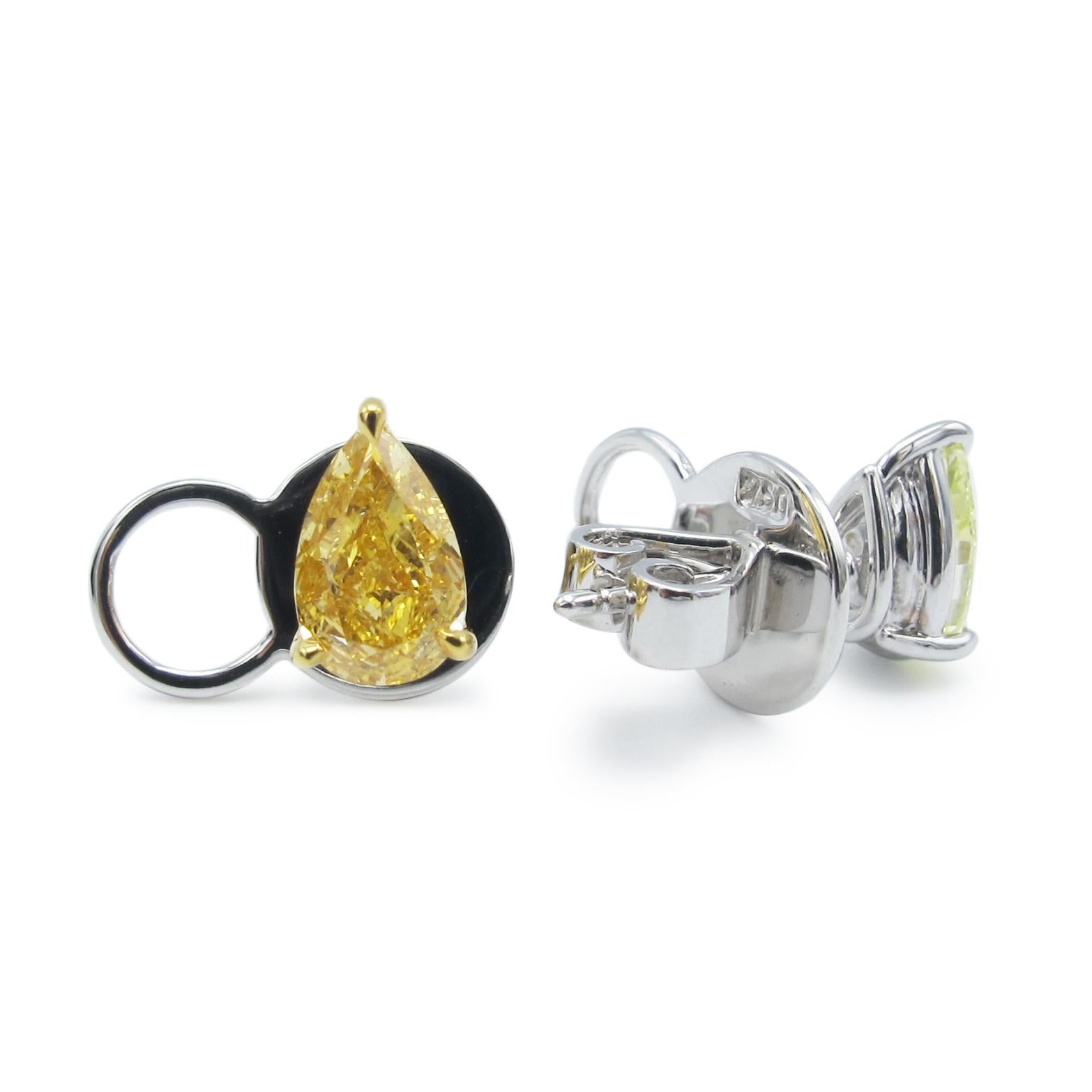 Pear Cut Emilio Jewelry GIA Certified 2.17 Carat Fancy Multi-Color Pear Stud Earrings For Sale