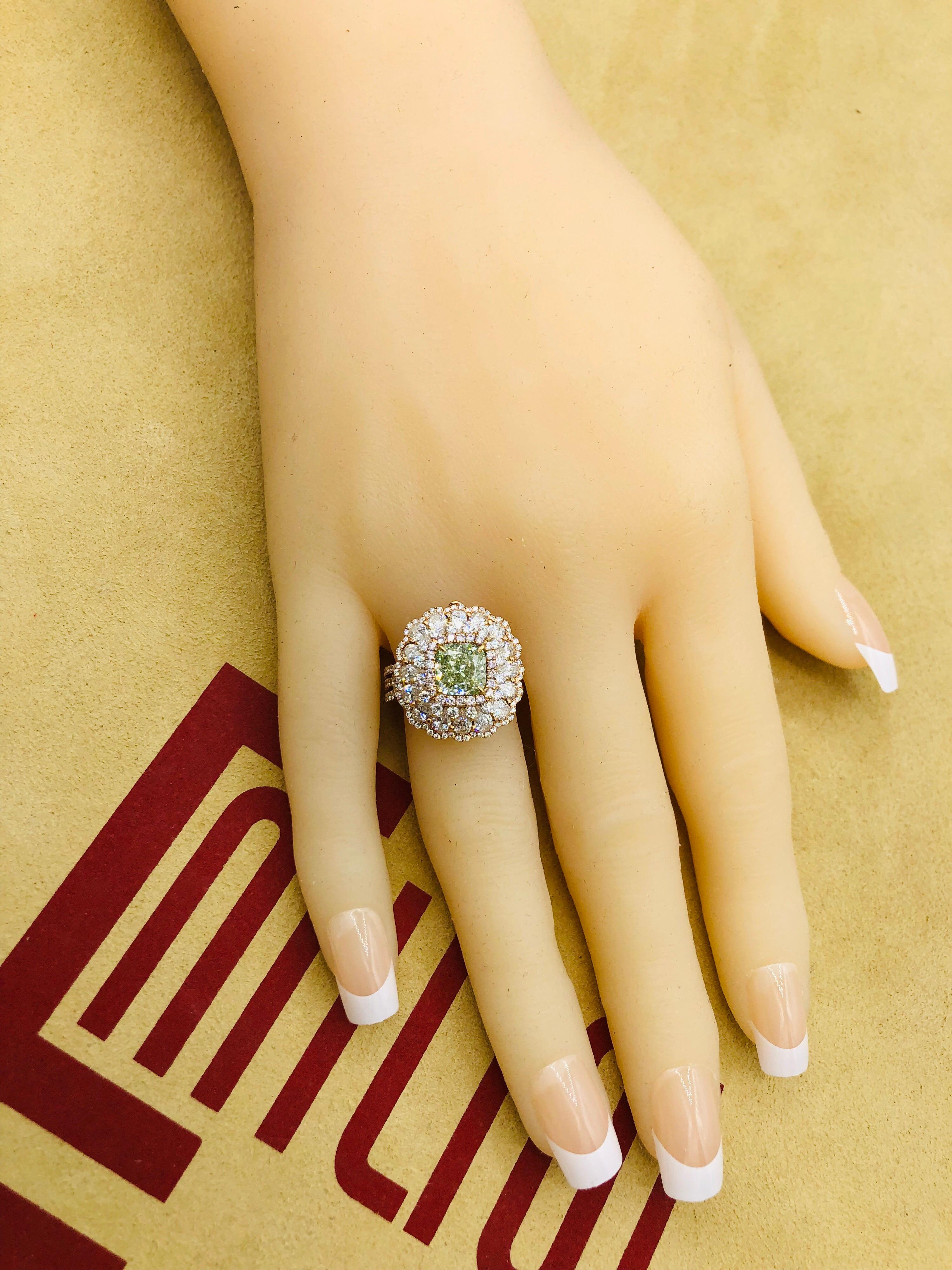 Women's or Men's Emilio Jewelry GIA Certified 2.18 Carat Fancy Green Diamond Ring