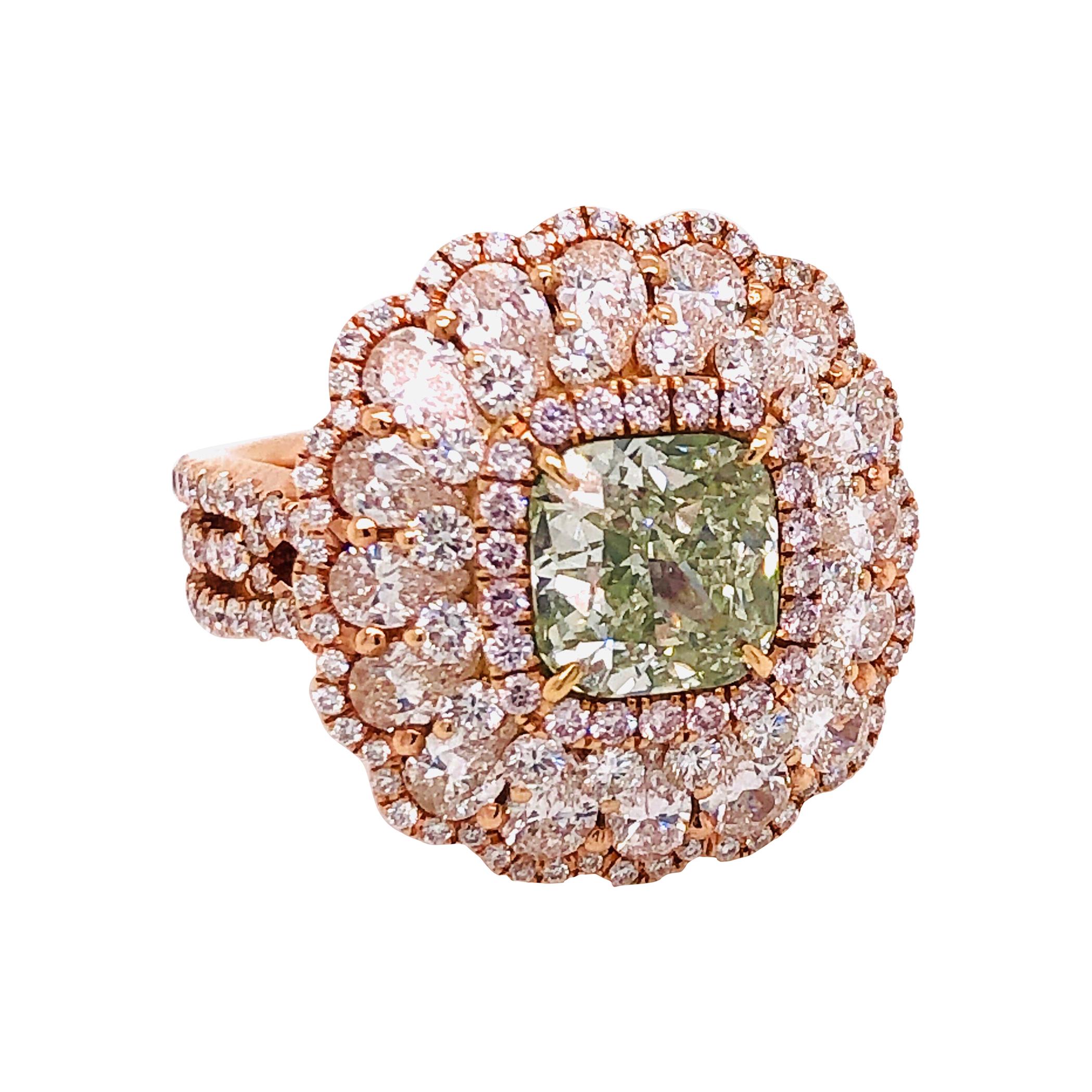 Emilio Jewelry GIA Certified 2.18 Carat Fancy Green Diamond Ring