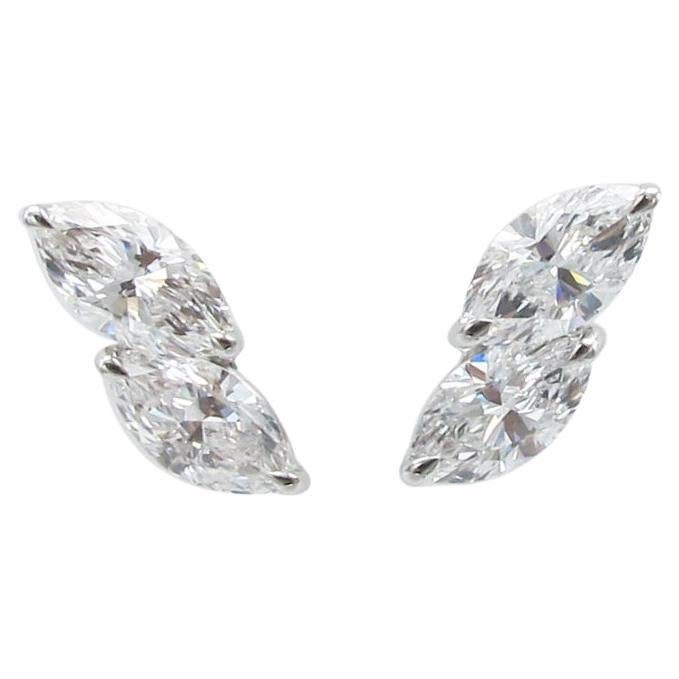 Emilio Jewelry, clous d'oreilles en diamants marquises de 2,23 carats certifiés GIA 