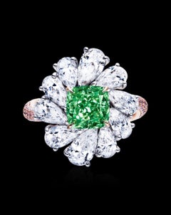 Emilio Jewelry GIA Certified 2.30 Carat Fancy Intense Green Diamond Ring