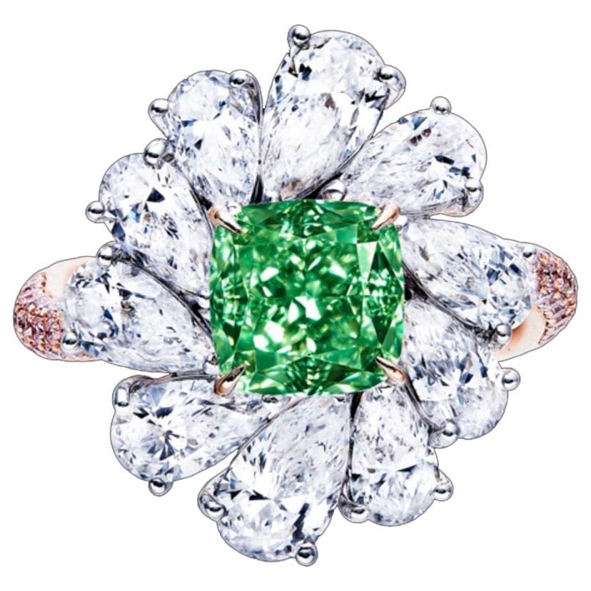 Emilio Jewelry, bague en diamant vert intense fantaisie de 2,30 carats certifié GIA