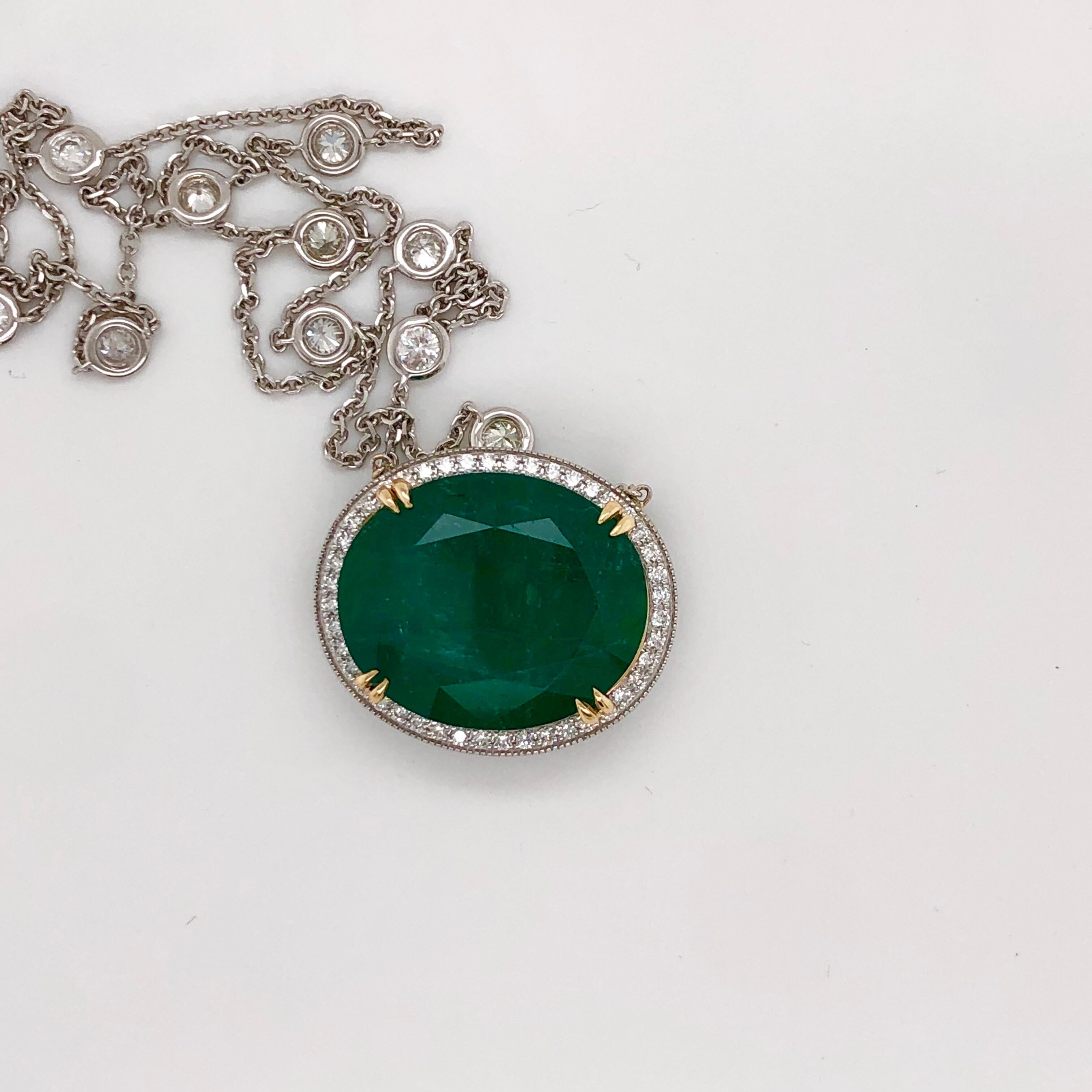 Emilio Jewelry GIA Certified 23.24 Carat Genuine Emerald Diamond Necklace 3