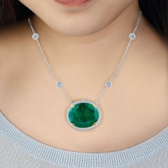 Emilio Jewelry GIA certified 23.24 Carat Genuine Emerald Diamond Necklace