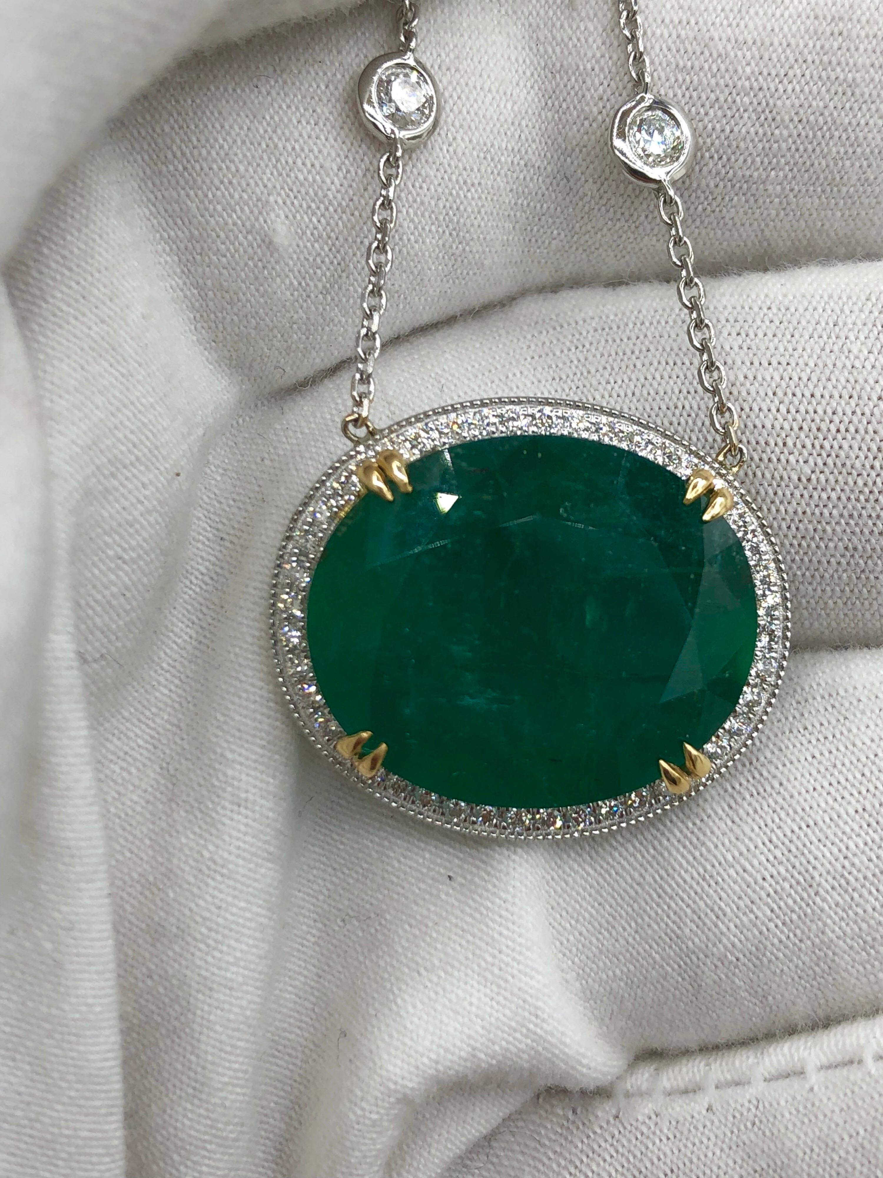 Emilio Jewelry GIA Certified 23.24 Carat Genuine Emerald Diamond Necklace In New Condition In New York, NY