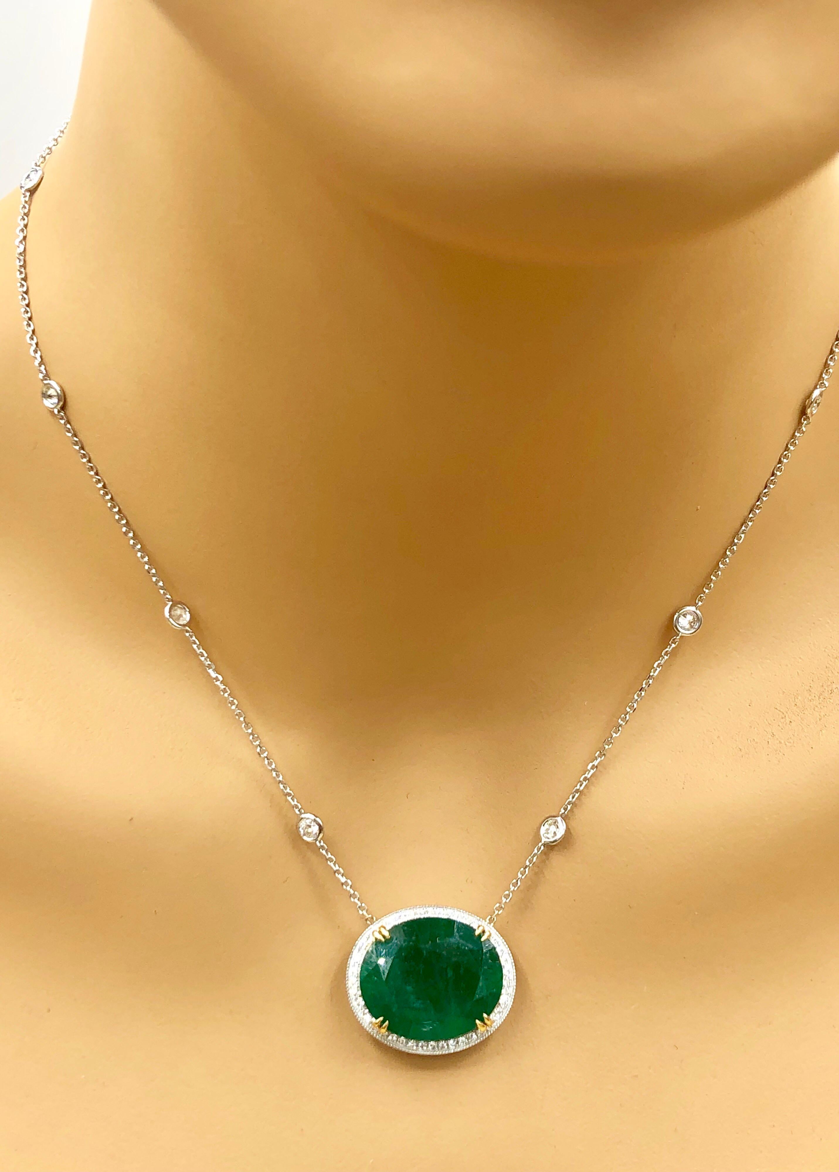 Emilio Jewelry GIA Certified 23.24 Carat Genuine Emerald Diamond Necklace 1