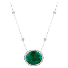 Emilio Jewelry GIA Certified 23.24 Carat Genuine Emerald Diamond Necklace