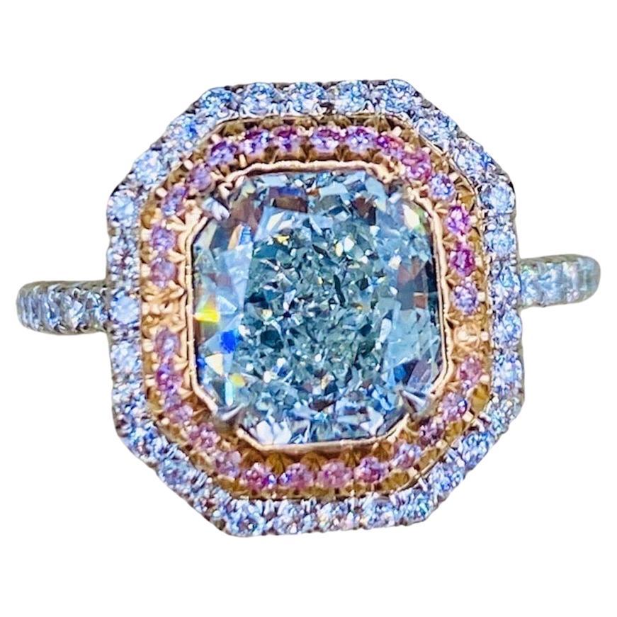Emilio Jewelry Gia Certified 2.44 Carat Natural Blue Diamond Ring 
