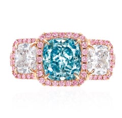 Emilio Jewelry GIA Certified 2.50 Carat Fancy Intense Greenish Blue Diamond Ring