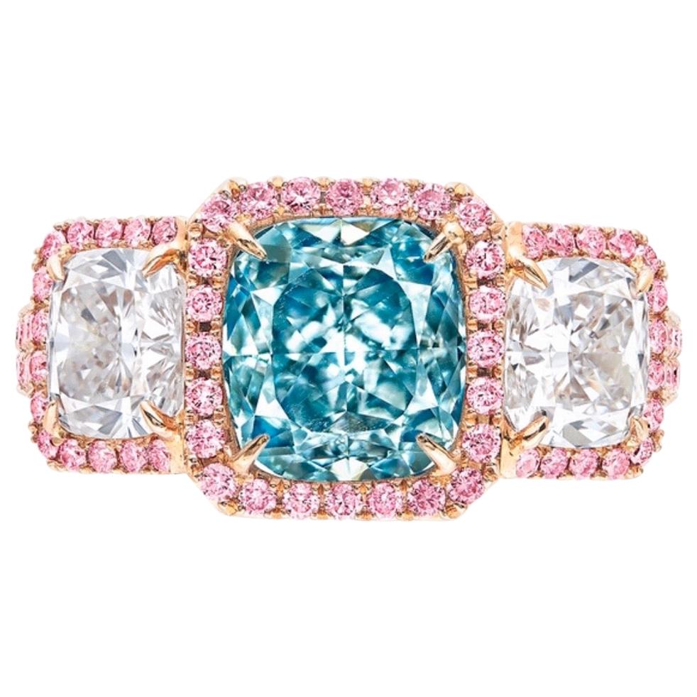 Emilio Jewelry GIA Certified 2.50 Carat Fancy Intense Greenish Blue Diamond Ring For Sale
