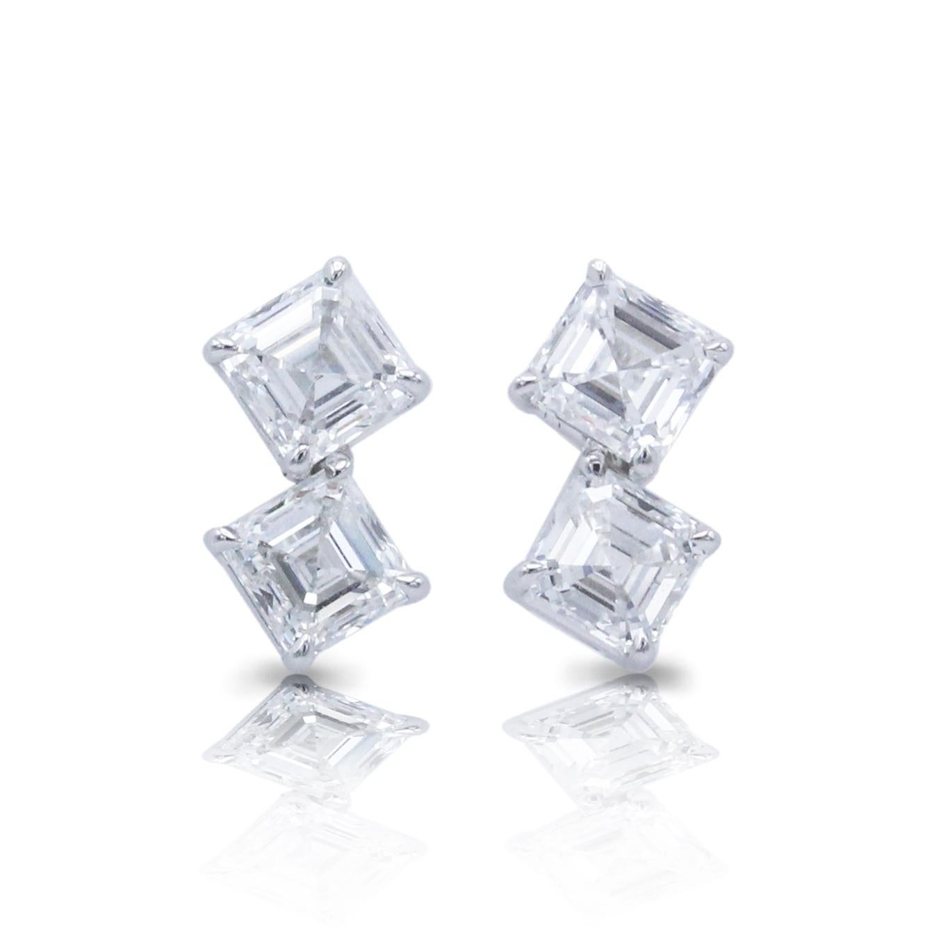 Emilio Jewelry GIA Certified 2.61 Carat Asscher Cut Layered Stud Earrings In New Condition For Sale In New York, NY