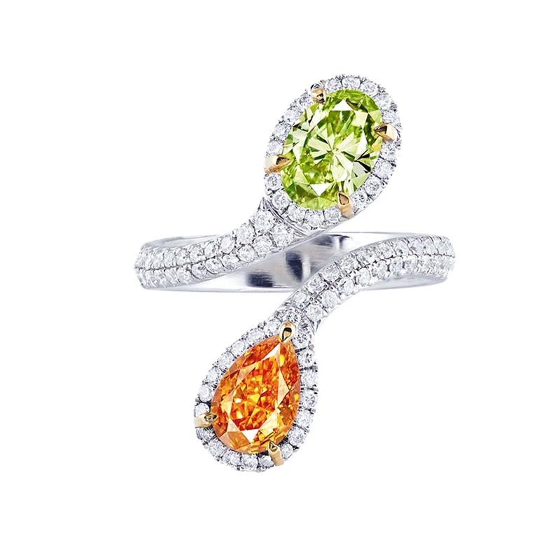 Emilio Jewelry GIA-zertifizierter 2,65 Karat orange-grüner und grüner Diamantring