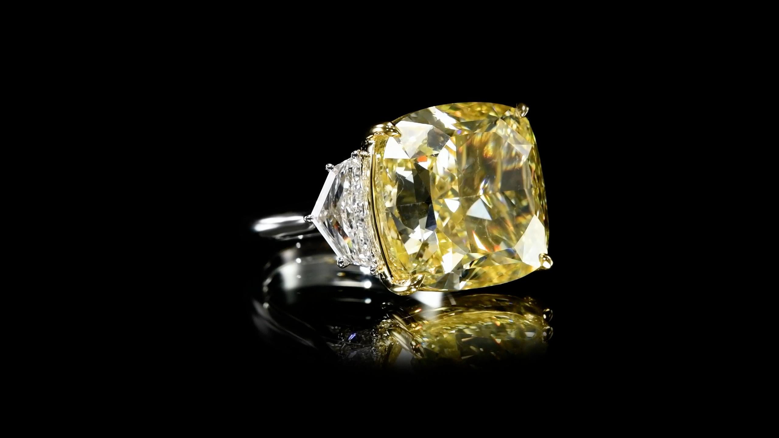 Emilio Jewelry Gia Certified 28.00 Carat Intense Yellow Flawless Diamond Ring In New Condition For Sale In New York, NY