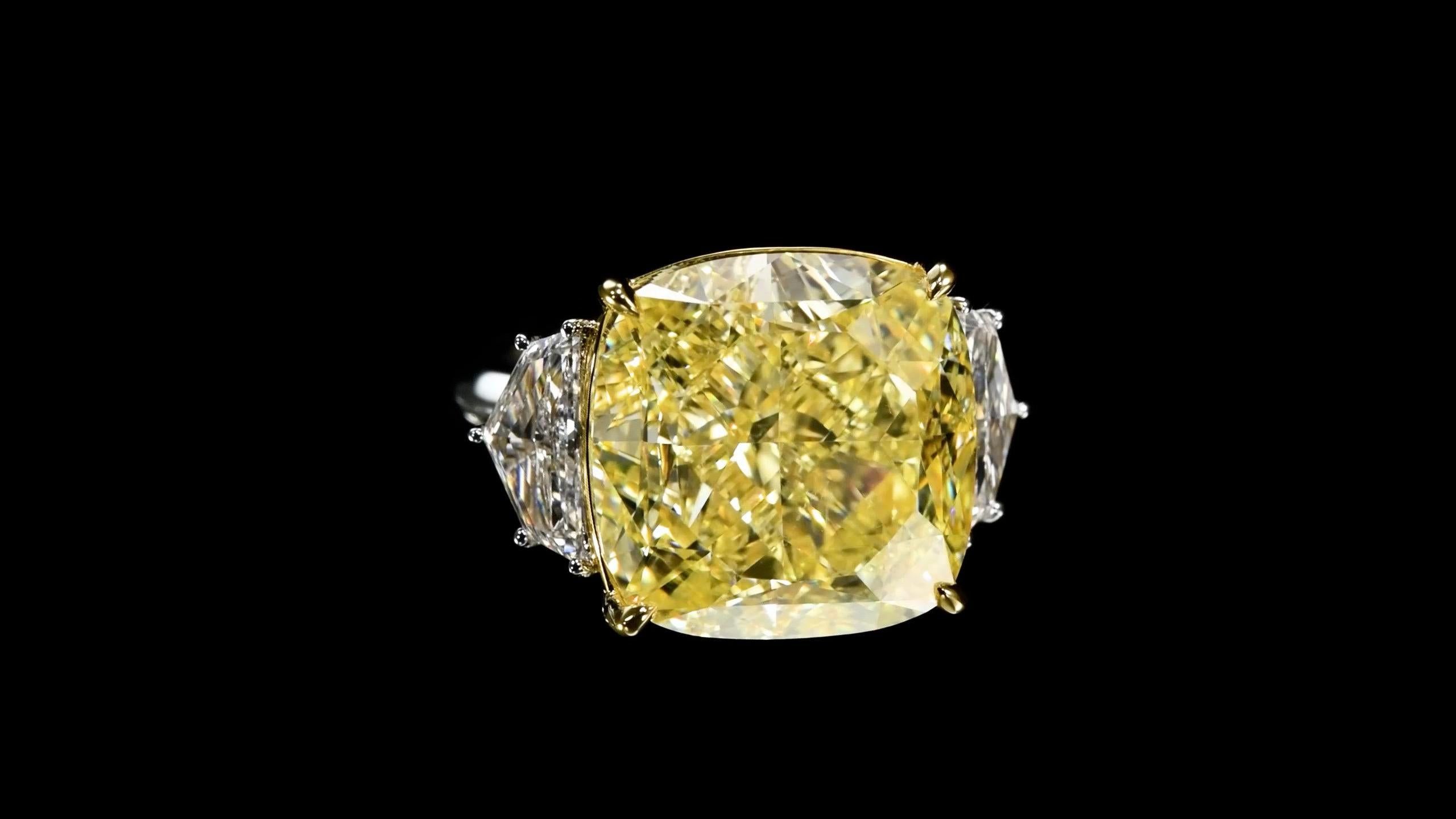 Women's or Men's Emilio Jewelry Gia Certified 28.00 Carat Intense Yellow Flawless Diamond Ring For Sale