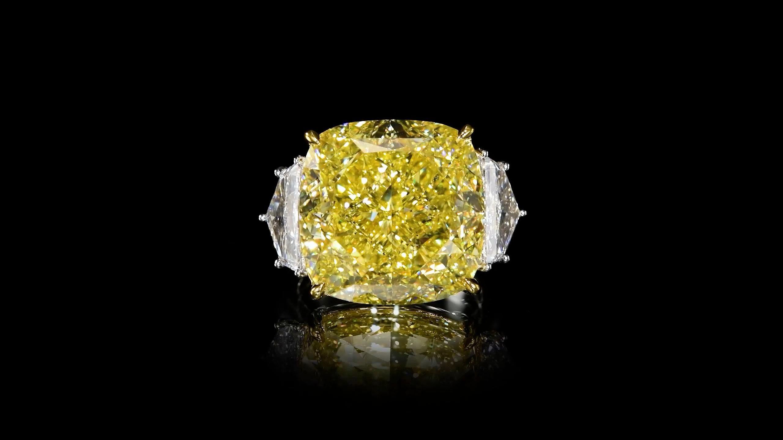 Emilio Jewelry Gia zertifizierter 28,00 Karat intensiv gelber makelloser Diamantring im Angebot 1