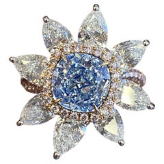 Emilio Jewelry Gia Certified 3.00 Carat Fancy Blue Diamond Ring