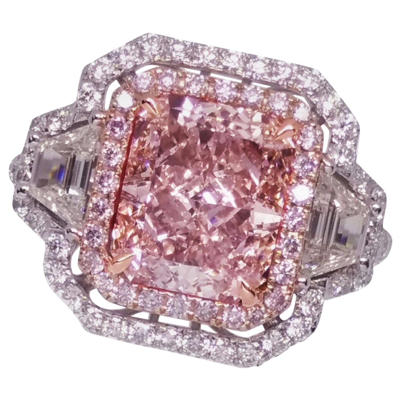 Emilio Jewelry GIA Certified 3.00 Carat Fancy Light Brown Pink Diamond Ring For Sale