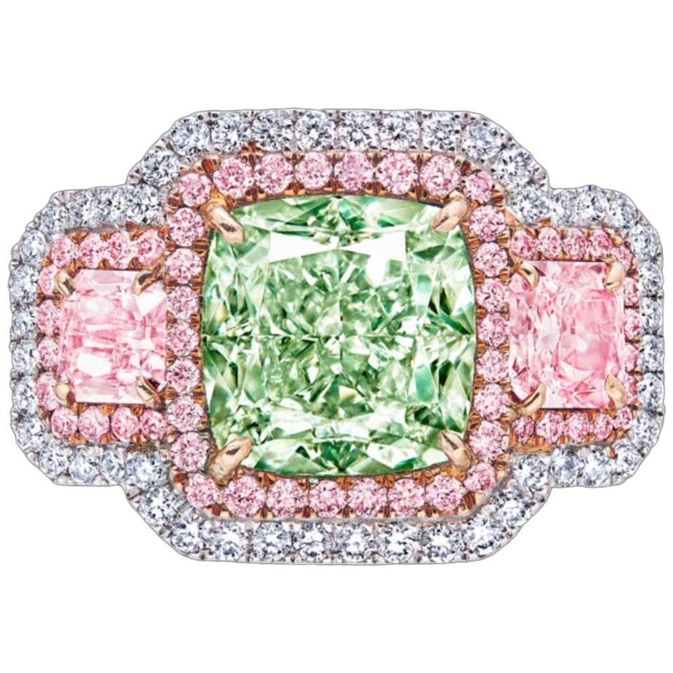 Emilio Jewelry GIA Certified 3.00 Carat Fancy Green Diamond Ring For ...