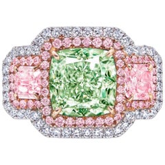 Emilio Jewelry GIA Certified 3.00 Carat Fancy Pure Green Diamond Ring