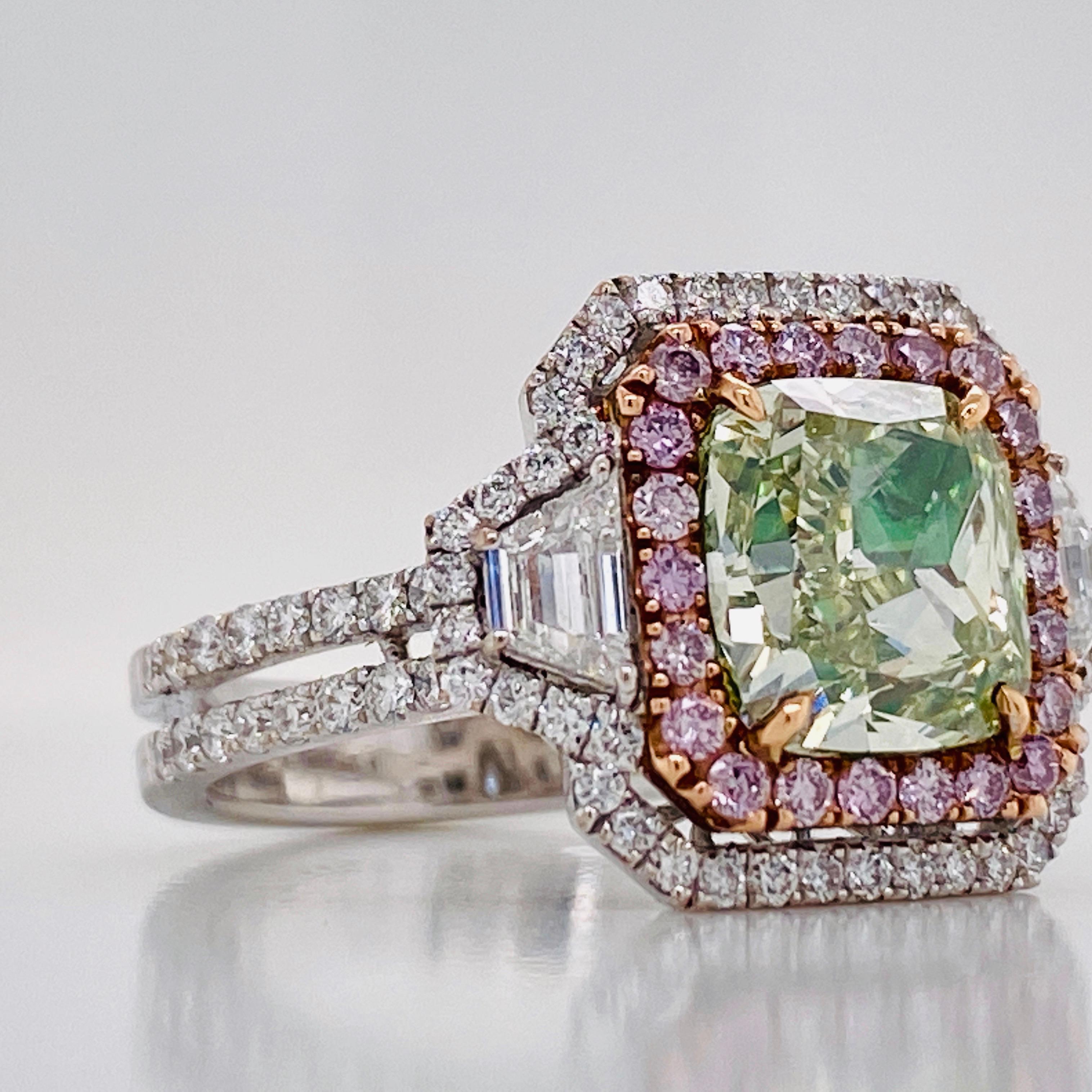 Emilio Jewelry GIA Certified 3.00 Carat Fancy Yellow Green Diamond Ring In New Condition In New York, NY