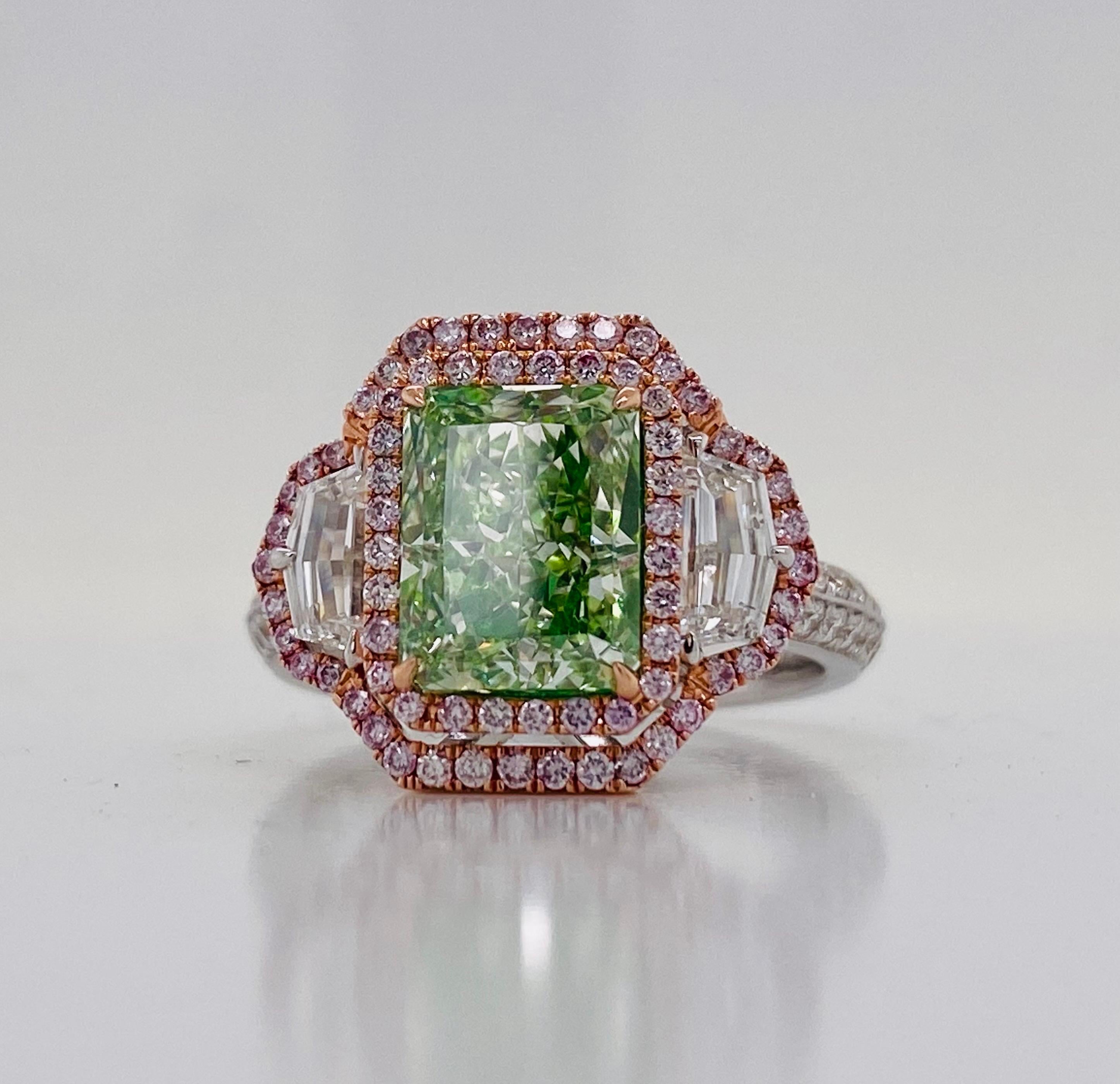 Emilio Jewelry GIA-zertifizierter 3,00 Karat grünlich leuchtender Diamantring für Damen oder Herren im Angebot
