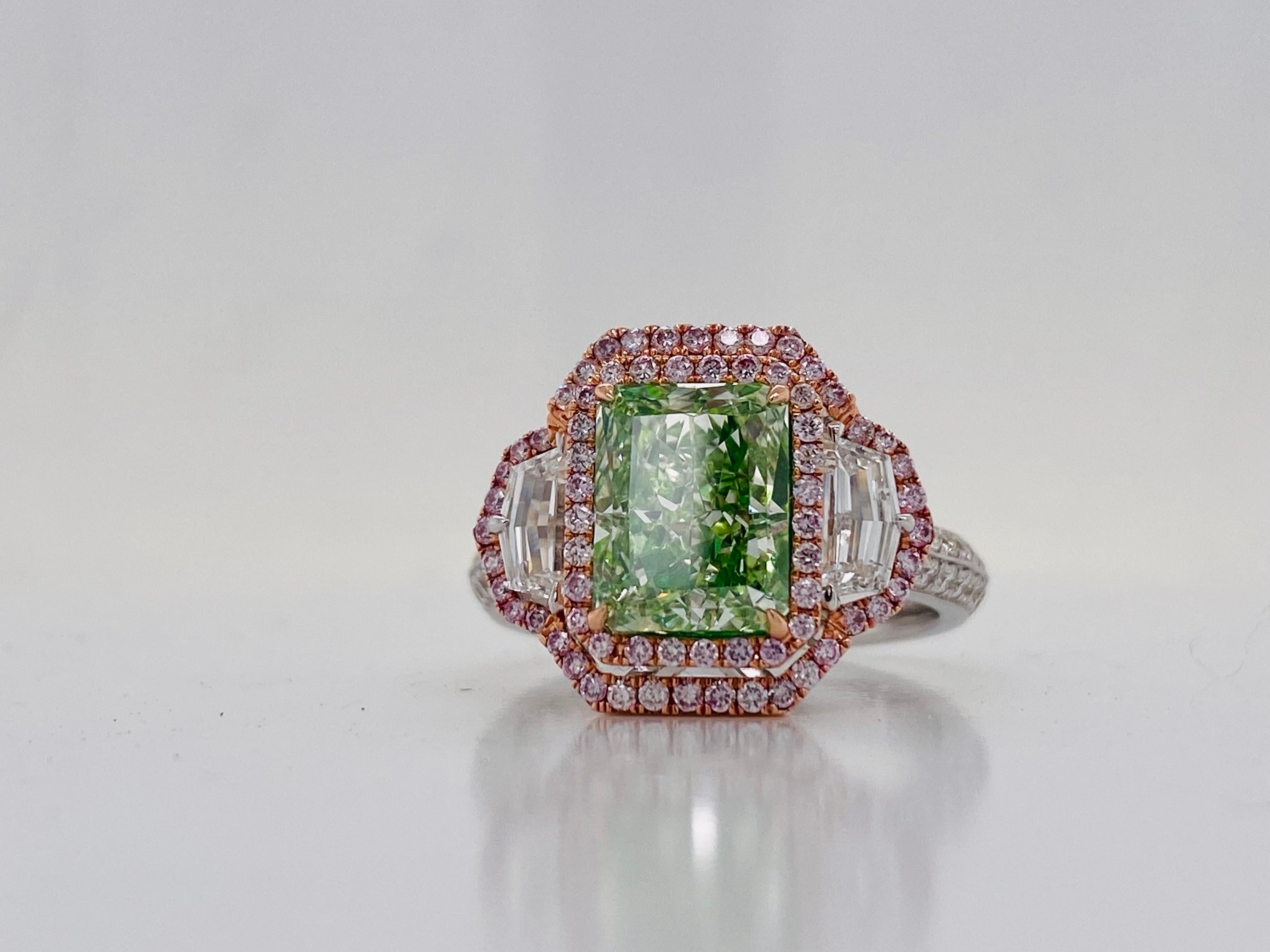 Emilio Jewelry GIA-zertifizierter 3,00 Karat grünlich leuchtender Diamantring im Angebot 2
