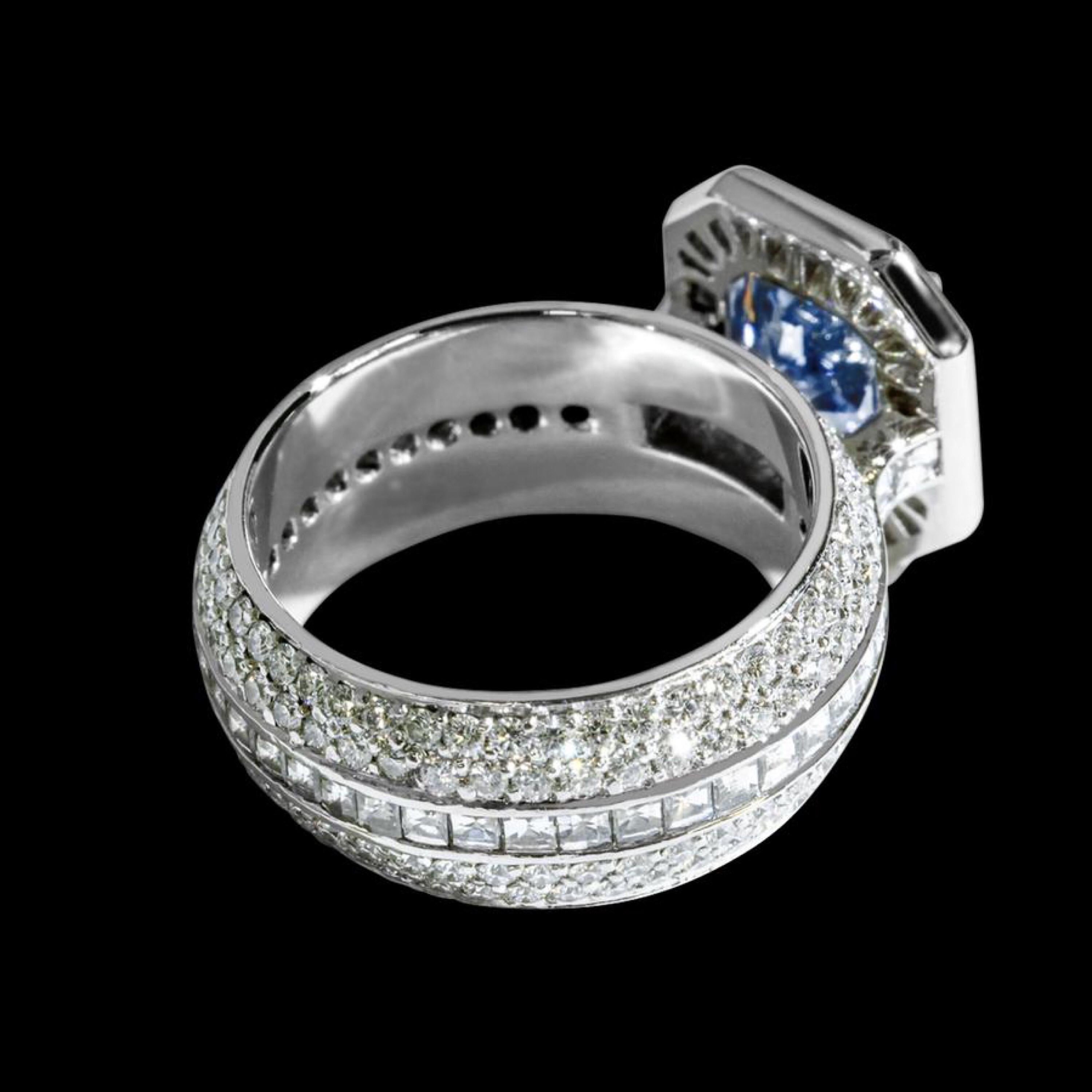Radiant Cut Emilio Jewelry GIA Certified 3.00 Carat Natural Fancy Vivid Blue Diamond Ring