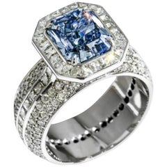 Emilio Jewelry GIA Certified 3.00 Carat Natural Fancy Vivid Blue Diamond Ring