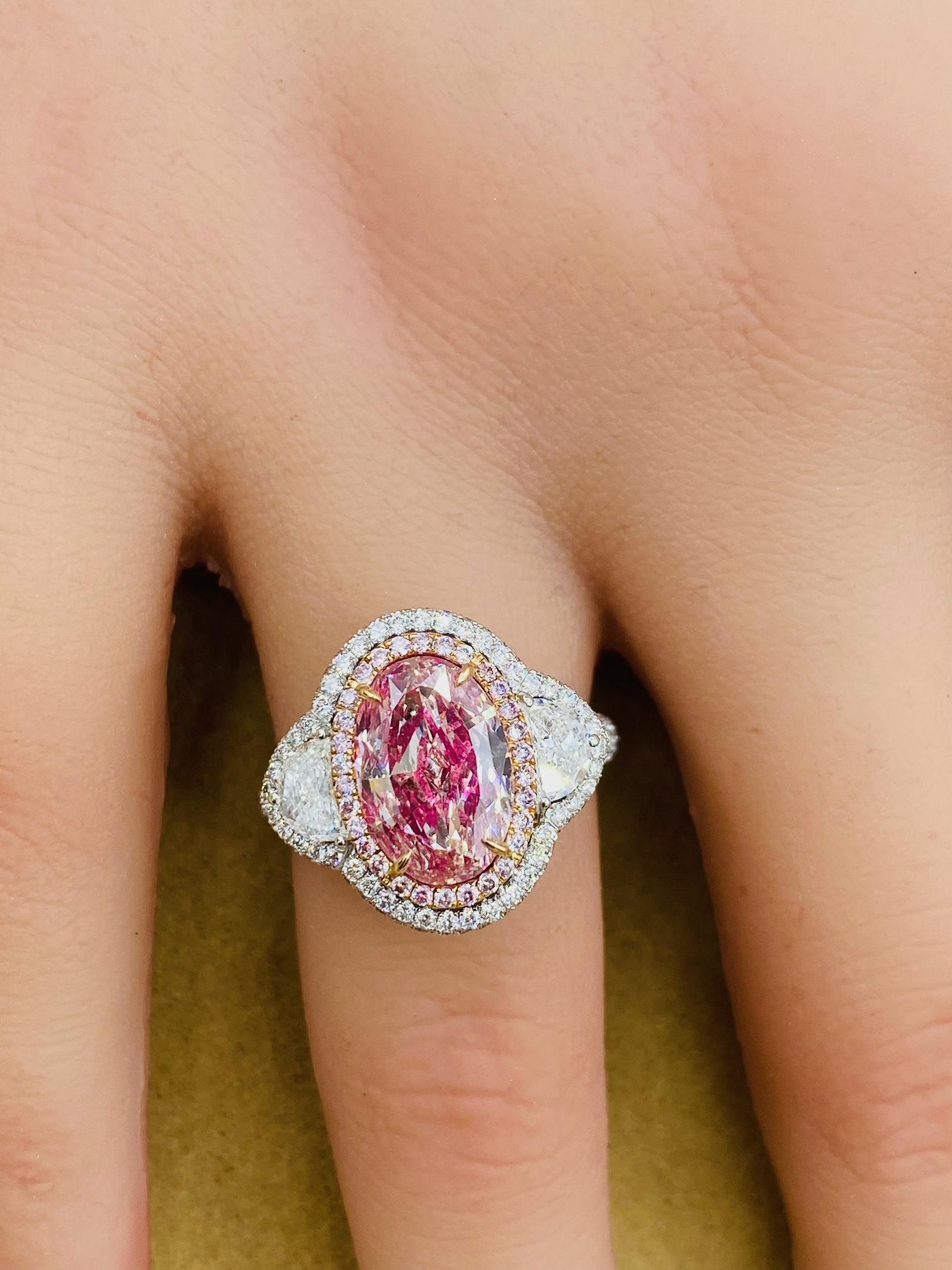 Emilio Schmuck GIA zertifiziert 3,00 Karat Oval Pink Diamond Ring  im Angebot 5
