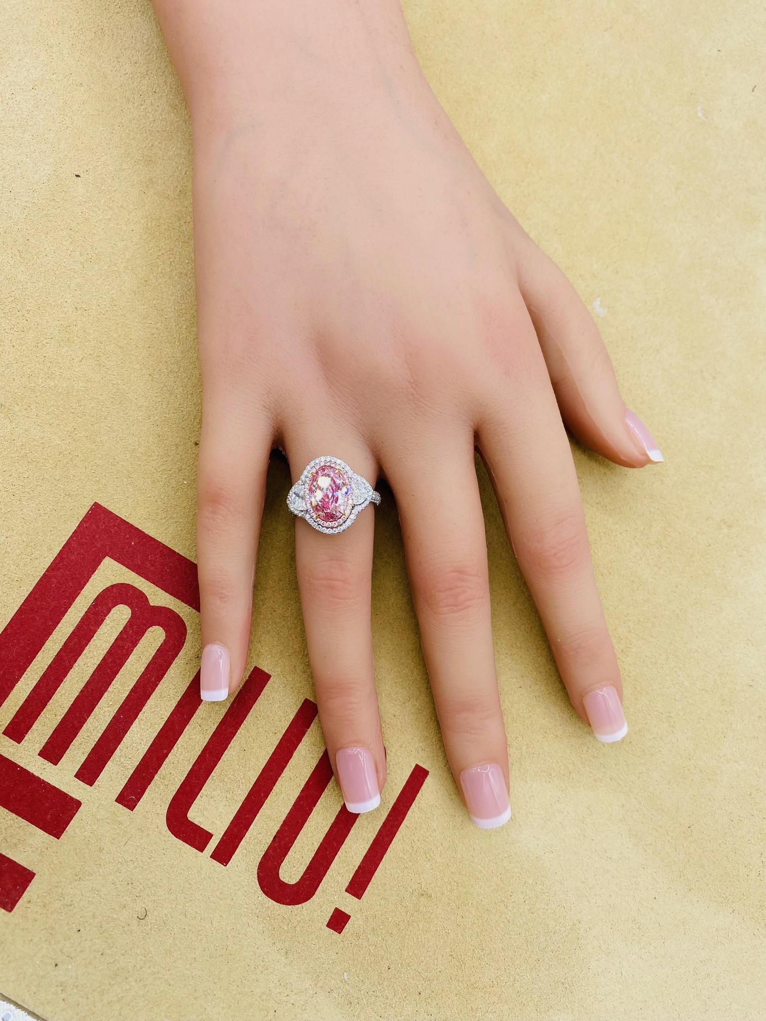 Emilio Schmuck GIA zertifiziert 3,00 Karat Oval Pink Diamond Ring  im Angebot 6