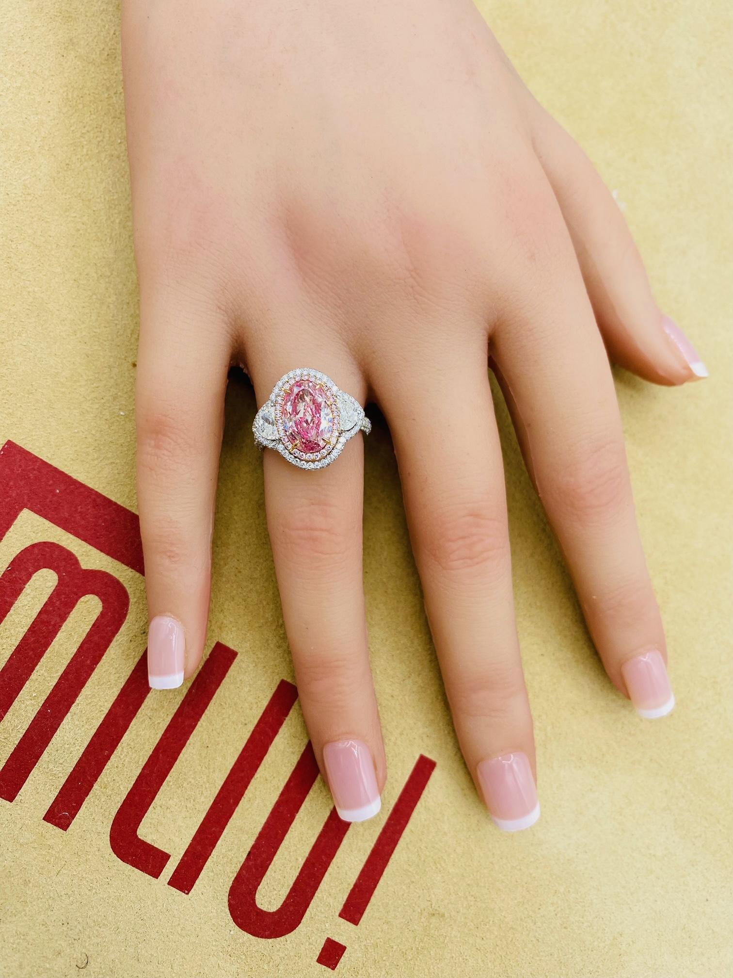 Emilio Schmuck GIA zertifiziert 3,00 Karat Oval Pink Diamond Ring  im Angebot 7