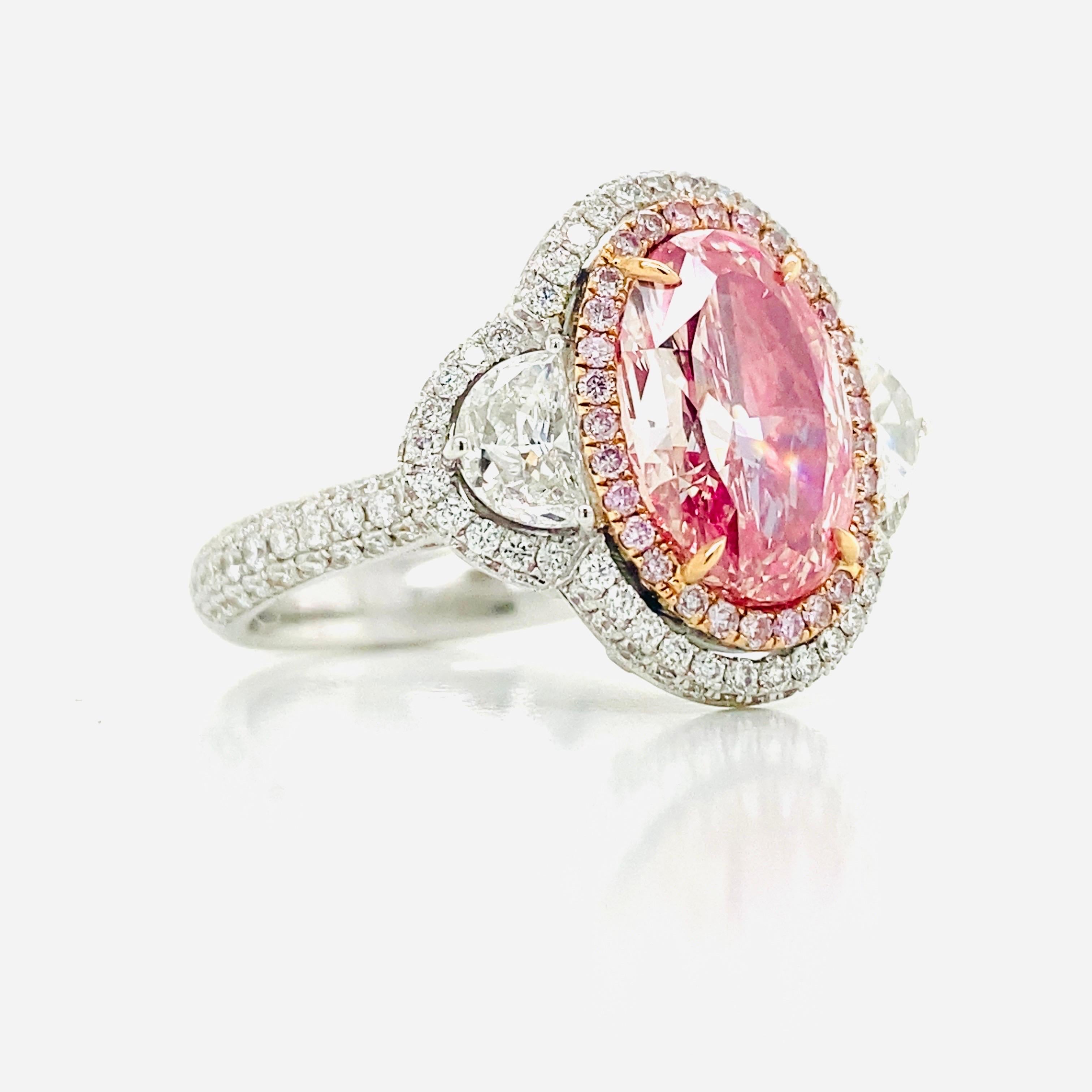 Emilio Schmuck GIA zertifiziert 3,00 Karat Oval Pink Diamond Ring  im Zustand „Neu“ im Angebot in New York, NY