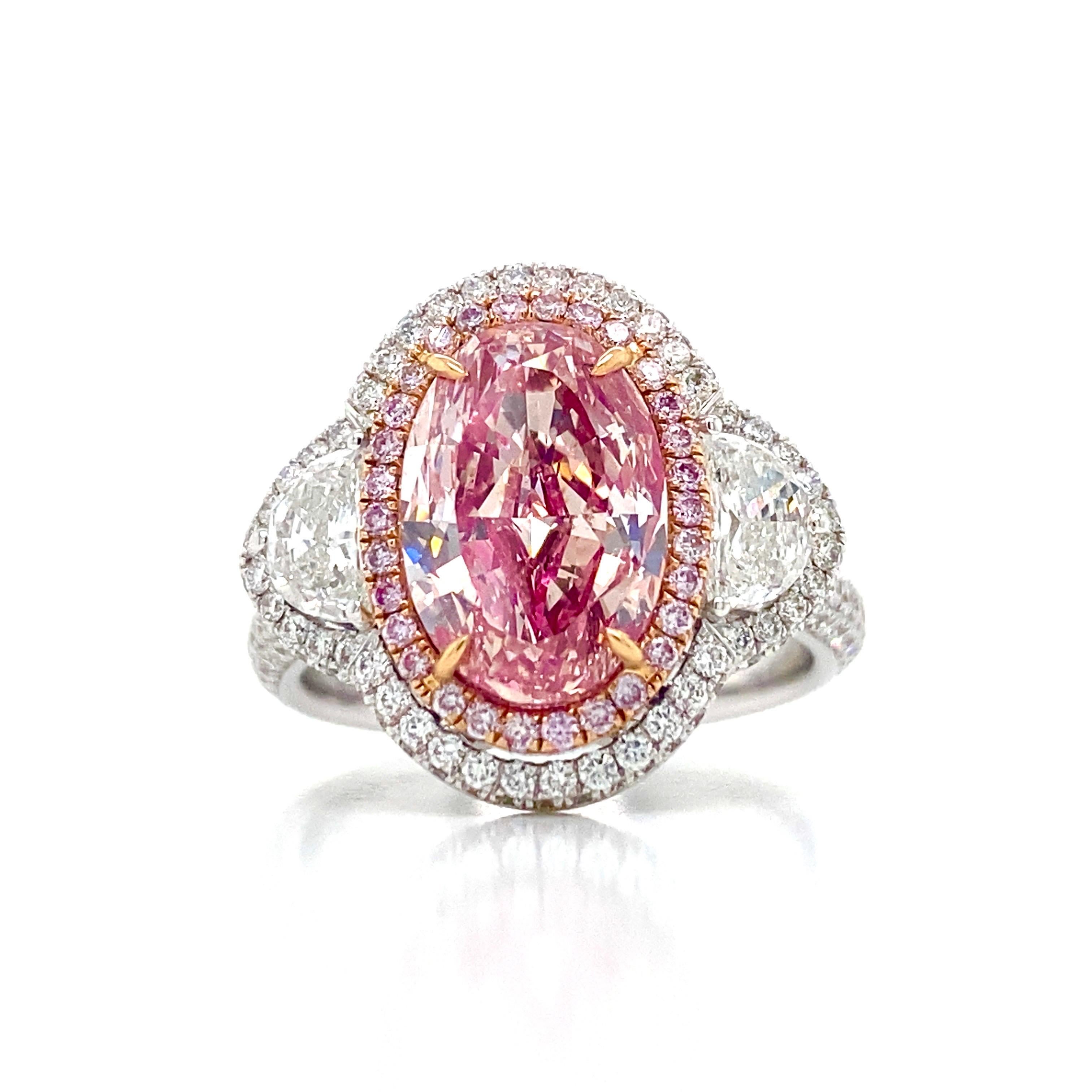 Emilio Jewelry Gia Certified 3.00 Carat Oval Pink Diamond Ring  In New Condition For Sale In New York, NY