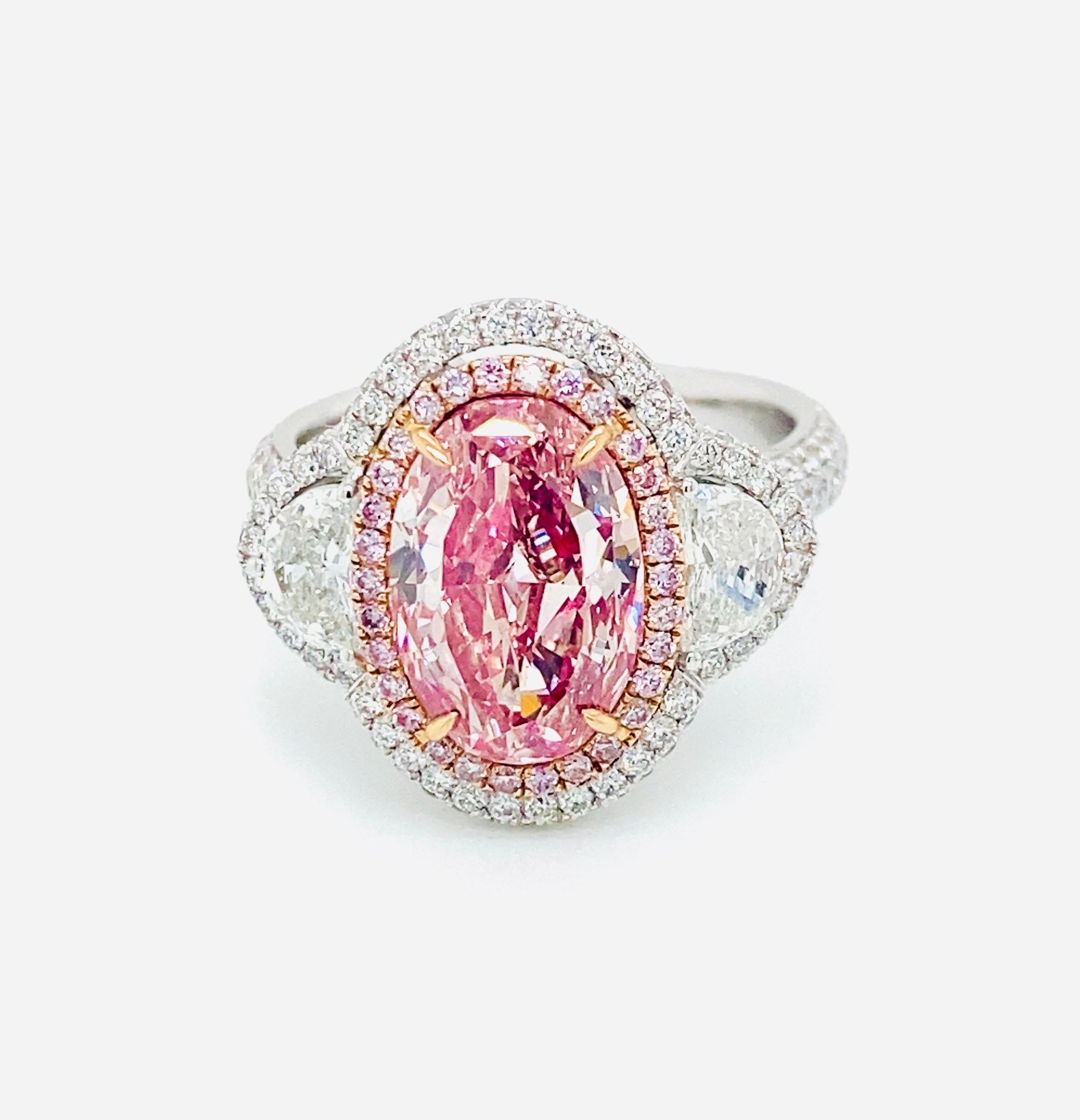 Emilio Jewelry Gia Certified 3.00 Carat Oval Pink Diamond Ring  For Sale 1