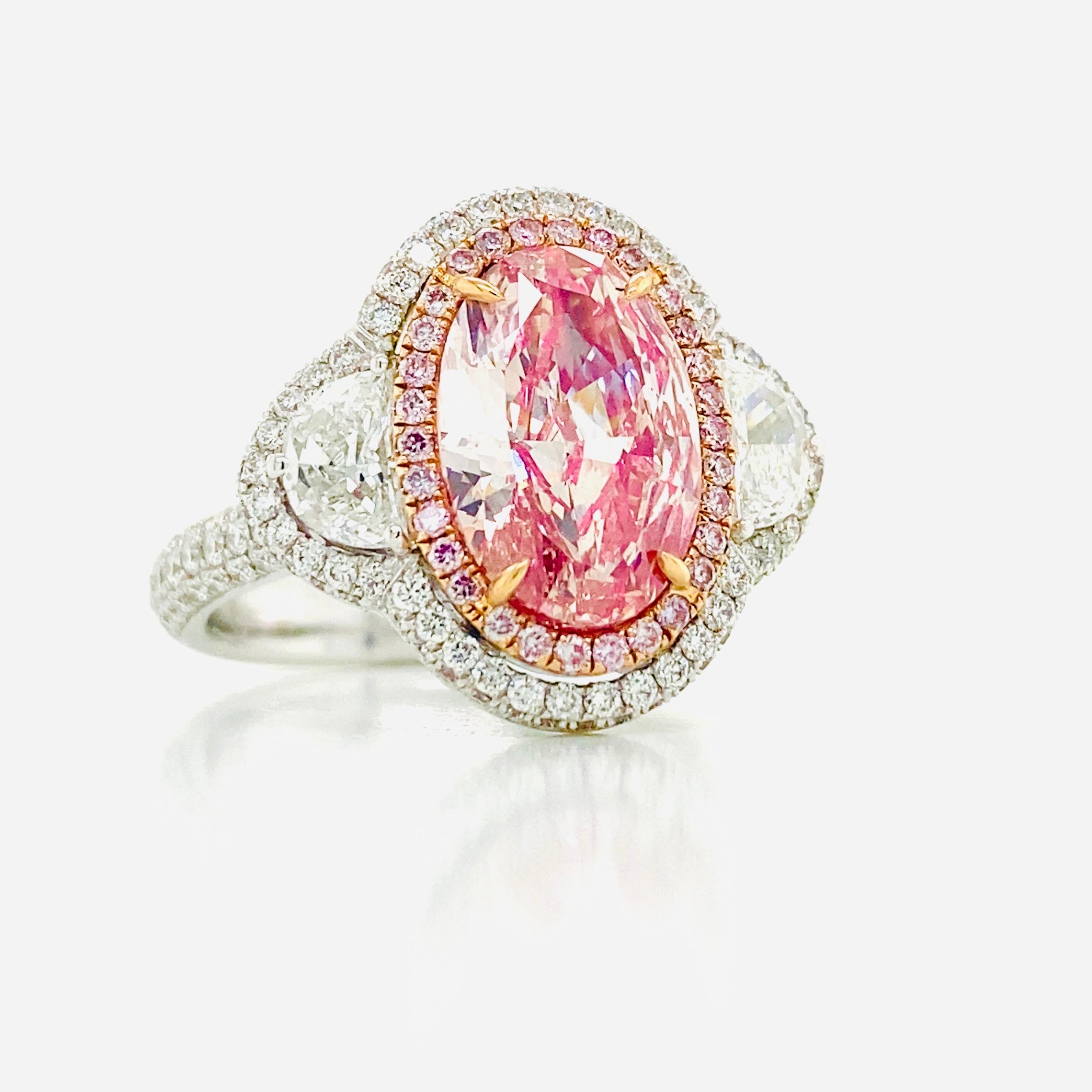 Emilio Jewelry Gia Certified 3.00 Carat Oval Pink Diamond Ring  For Sale 2