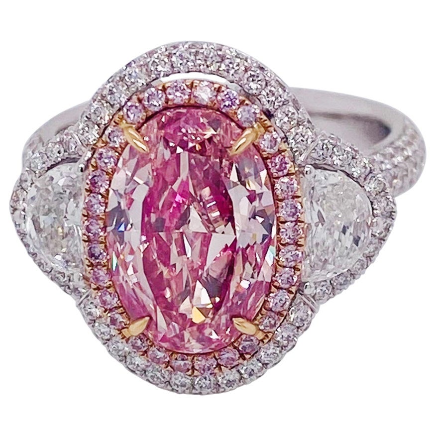 Emilio Jewelry Bague en diamant rose ovale de 3,00 carats certifiée GIA