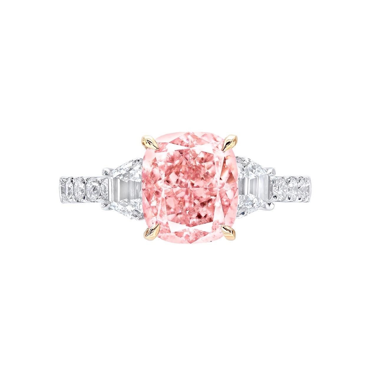 Cushion Cut Emilio Jewelry GIA Certified 3.00 Carat Pink Diamond Ring  For Sale